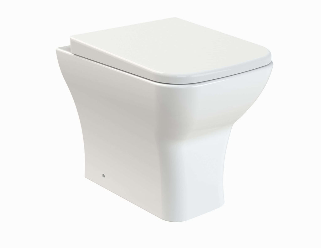 Sleek modern white ceramic toilet with soft-close lid, suitable for contemporary bathroom designs, providing comfort and durability.