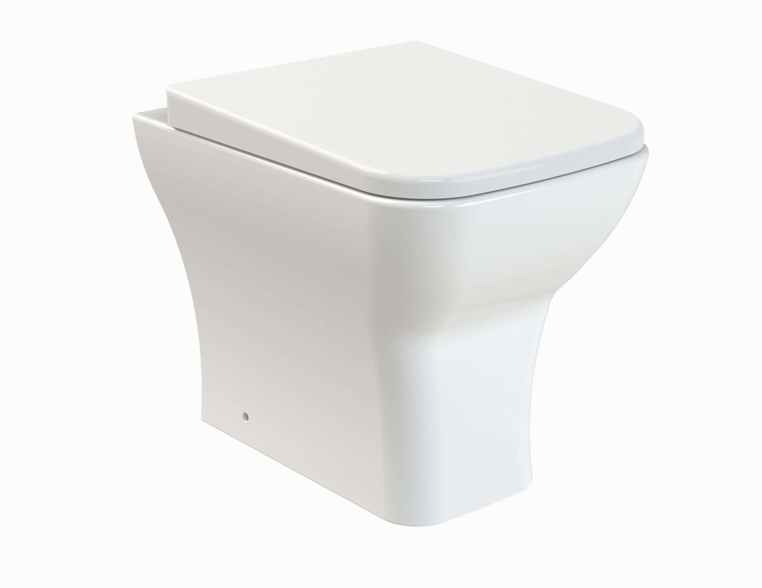 Sleek modern white ceramic toilet with soft-close lid, suitable for contemporary bathroom designs, providing comfort and durability.