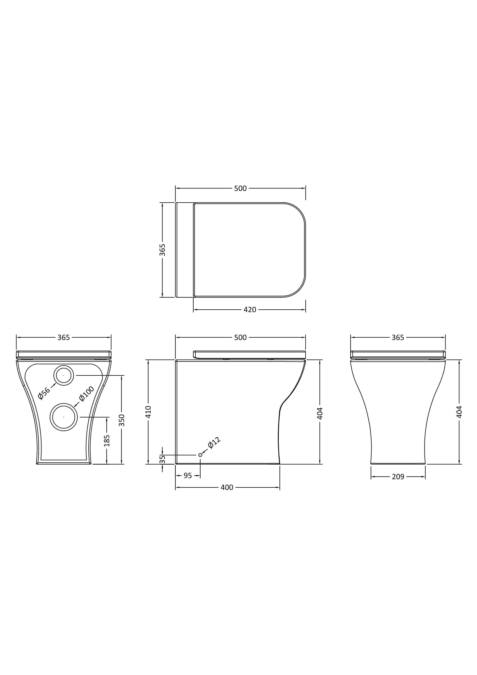 Contemporary bathroom toilet with detailed technical drawing, including dimensions and measurements for installation and design. Ideal for modern bathroom design planning.