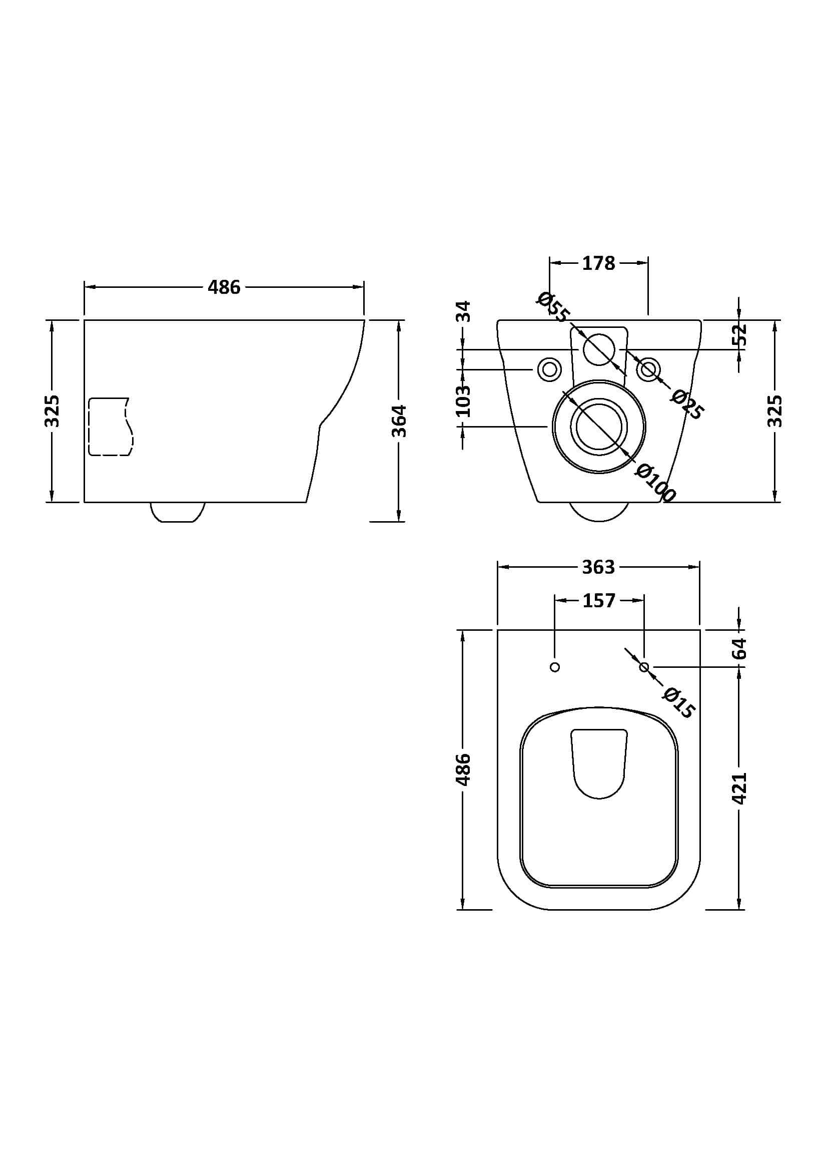 Elegant modern bathroom toilet with technical schematic, custom measurements, plumbing details, perfect for bathroom renovation or installation projects.
