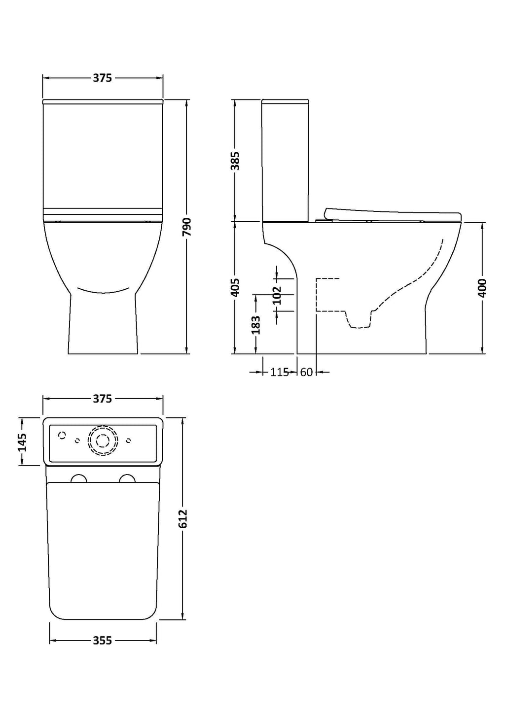 Sleek modern toilet design for bathrooms, featuring precise measurements and easy installation; ideal for contemporary Bubly bathrooms.