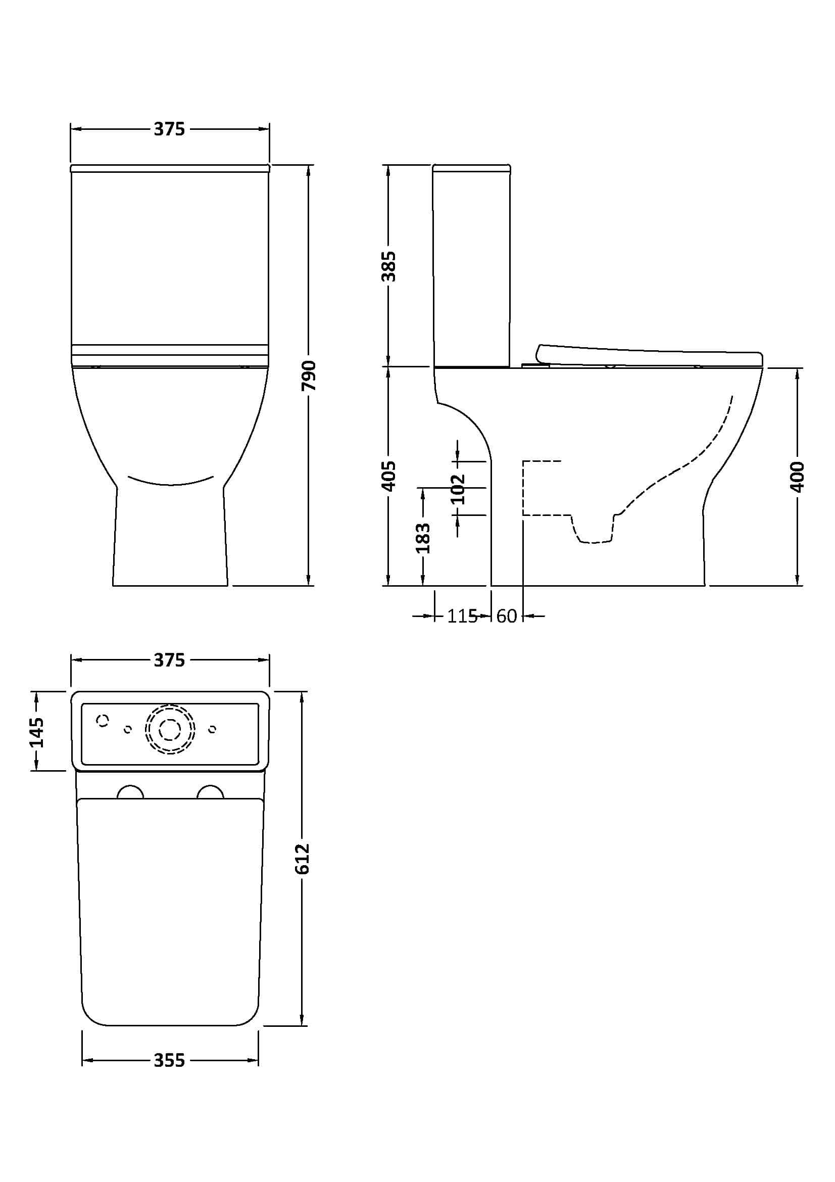 Sleek modern toilet design for bathrooms, featuring precise measurements and easy installation; ideal for contemporary Bubly bathrooms.