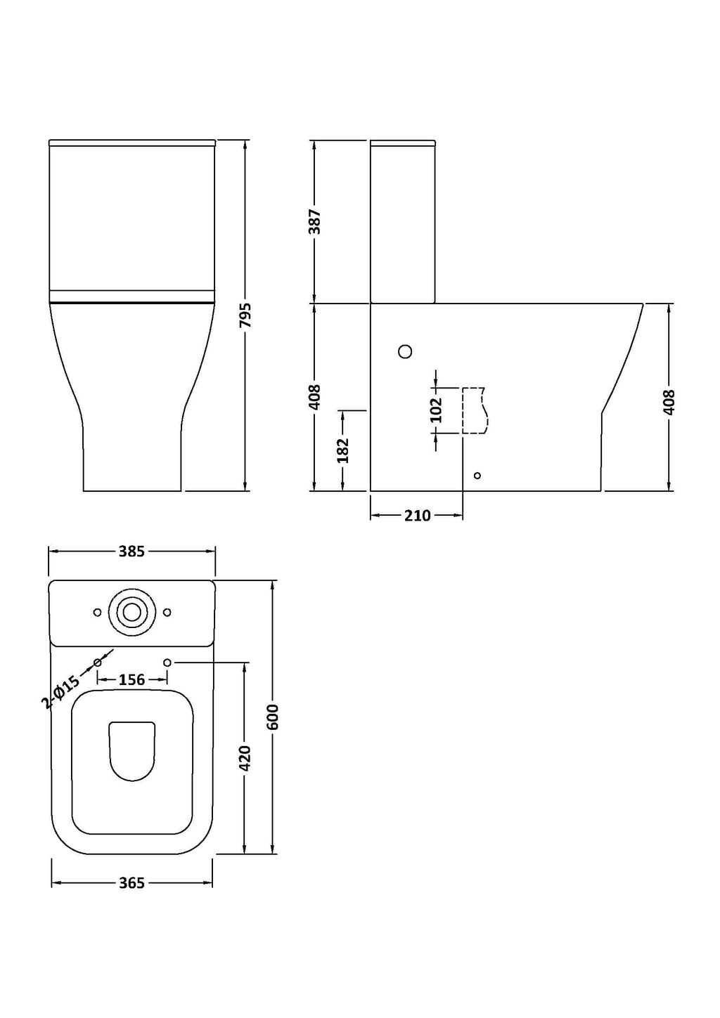 Sleek modern toilet design with precise technical measurements, ideal for contemporary bathrooms. Features a compact footprint and clean lines for stylish and functional bathroom space.