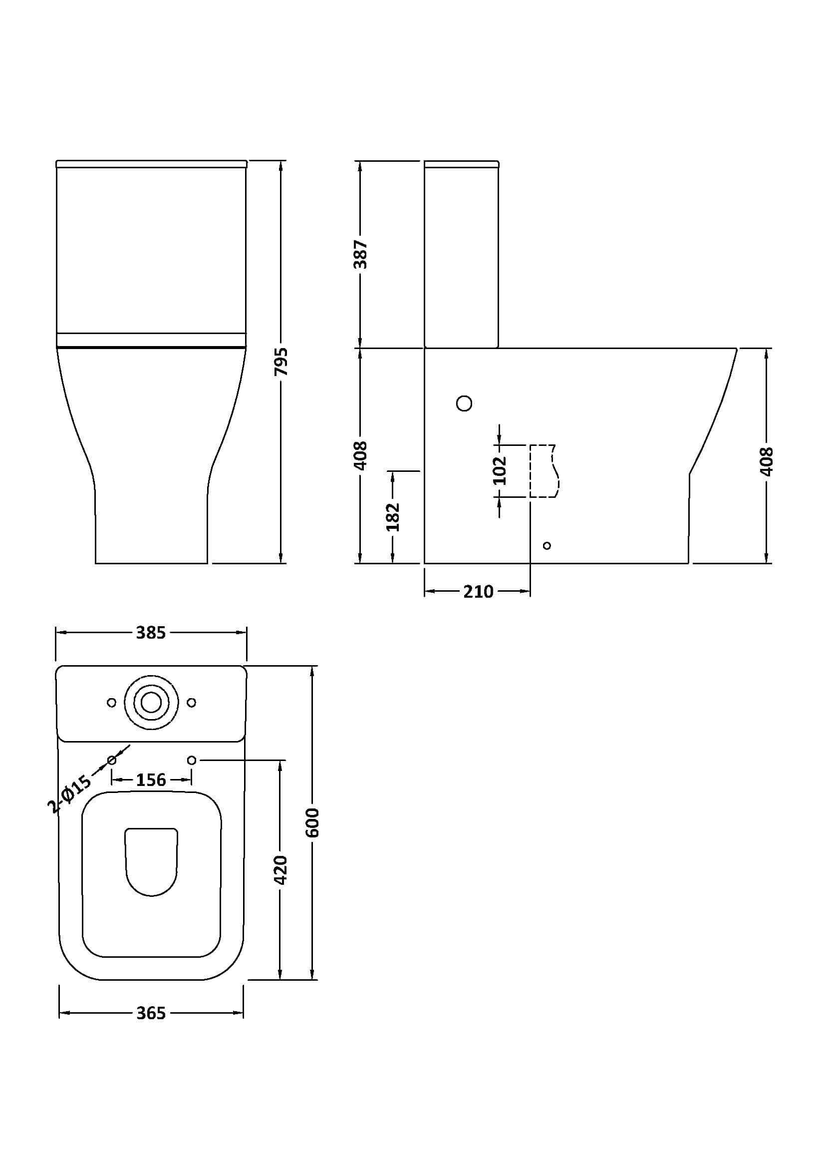 Sleek modern toilet design with precise technical measurements, ideal for contemporary bathrooms. Features a compact footprint and clean lines for stylish and functional bathroom space.