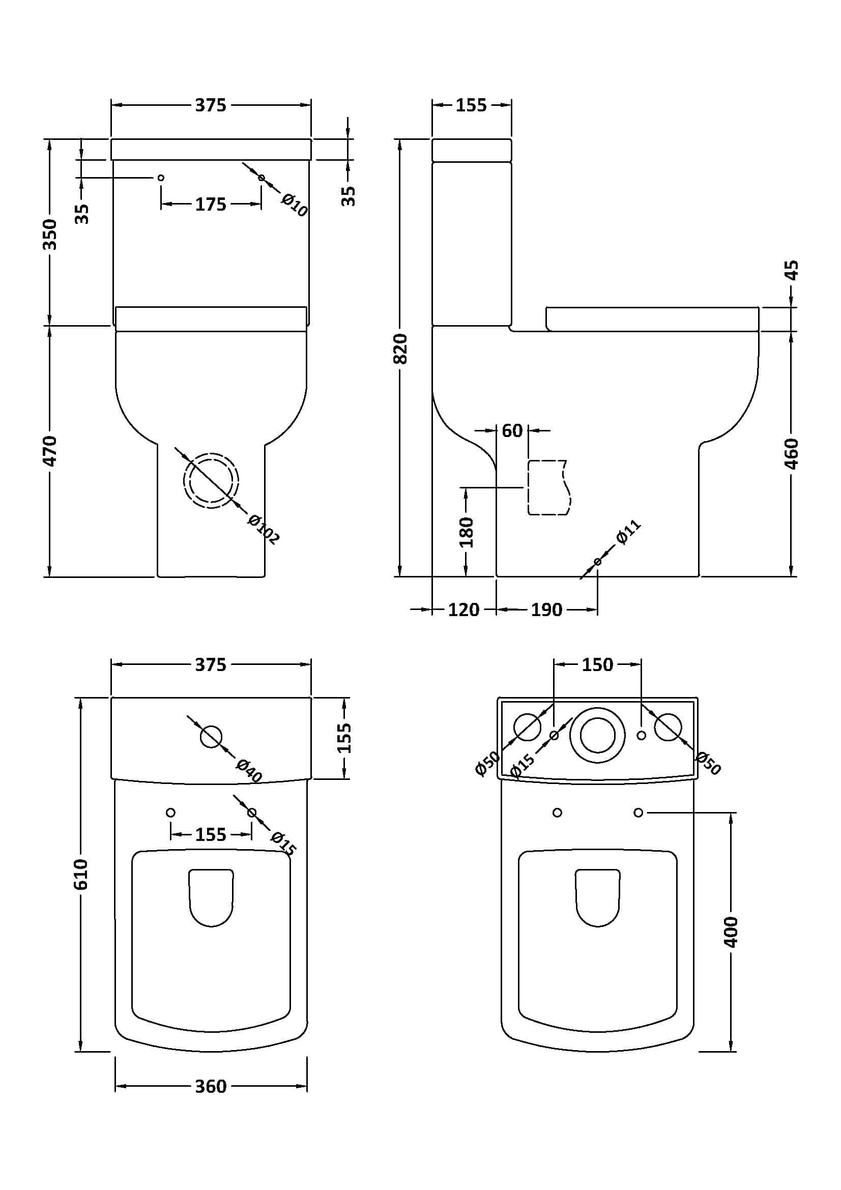 Toilet installation technical drawing, showing dimensions and plumbing details for Bubly Bathrooms. Ideal for bathroom renovation and plumbing projects.