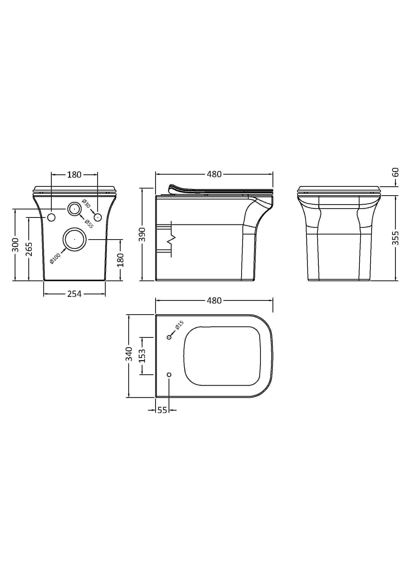 High-quality technical drawing of Bubly Bathrooms toilet with detailed dimensions and specifications, ideal for bathroom renovation planning and installation.