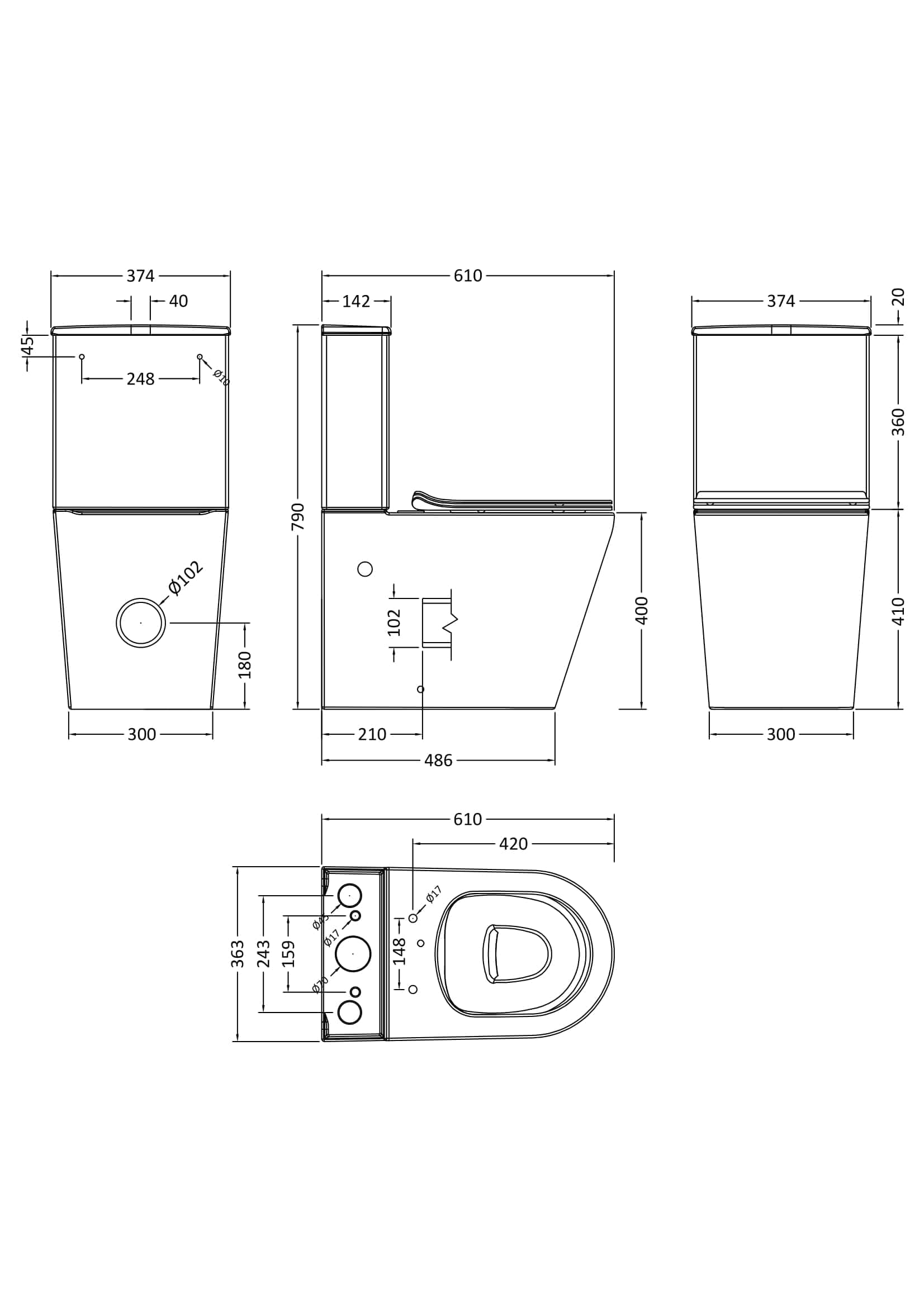 High-quality modern bathroom toilet design with detailed technical drawing, dimensions, and specifications for Bubly Bathrooms. Perfect for bathroom renovation and upgrade projects.