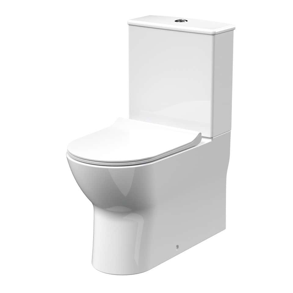 Sleek white modern toilet with integrated cistern, suitable for contemporary bathroom bathrooms and plumbing installations. Perfect for stylish, space-saving bathroom upgrade.