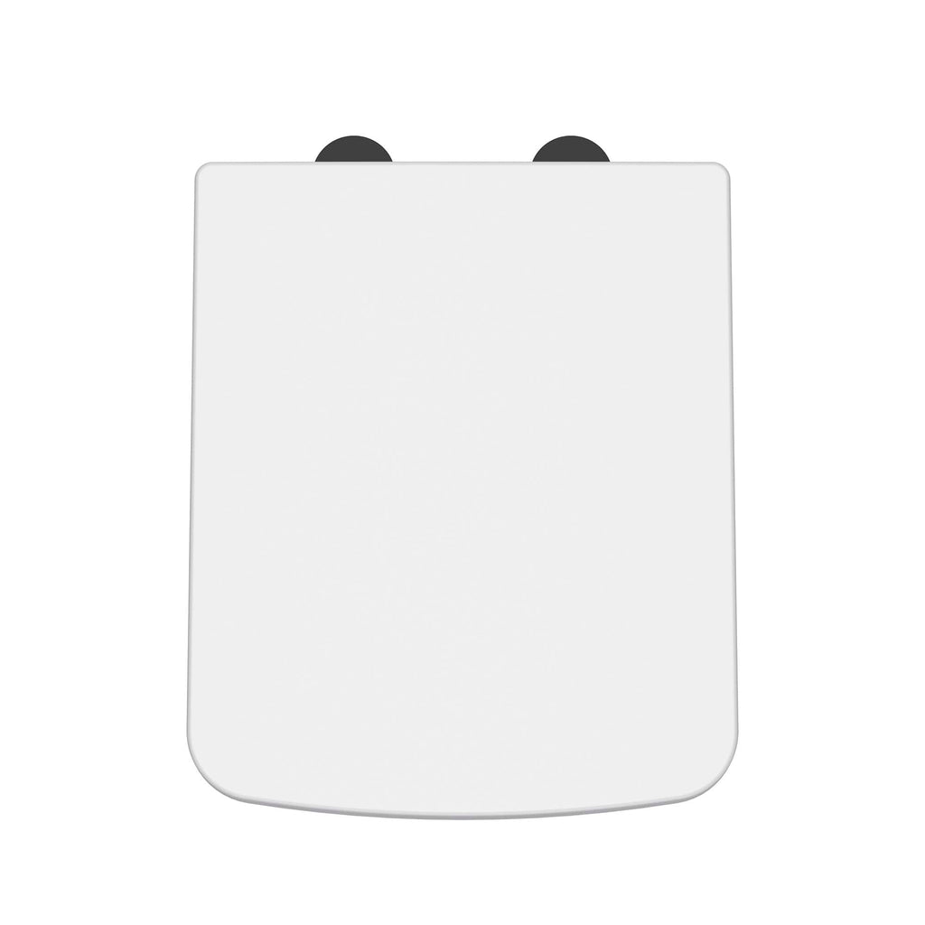 Sleek white toilet seat with soft-close lid, modern bathroom design, close-up shot, emphasizing clean lines and durable materials for a stylish and functional bathroom upgrade.