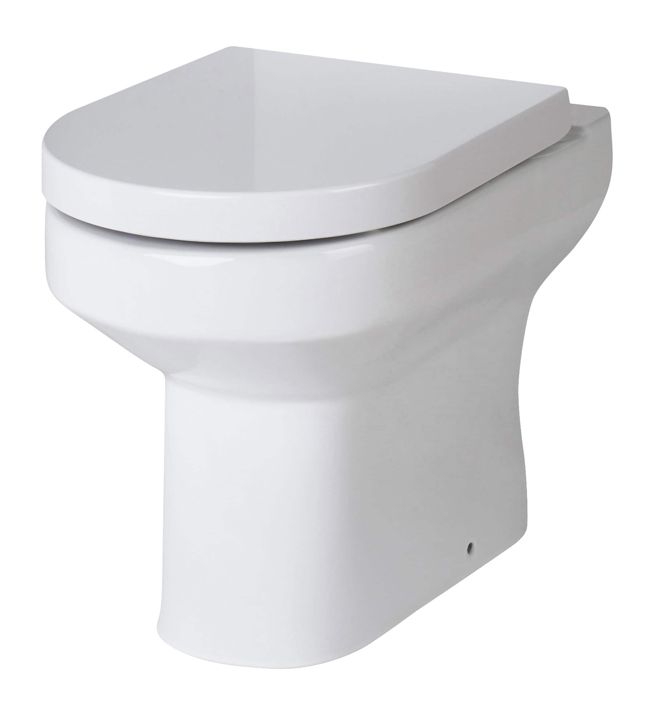 Modern white close-coupled toilet bowl with cover, ideal for contemporary bathroom designs and water-saving fixtures.