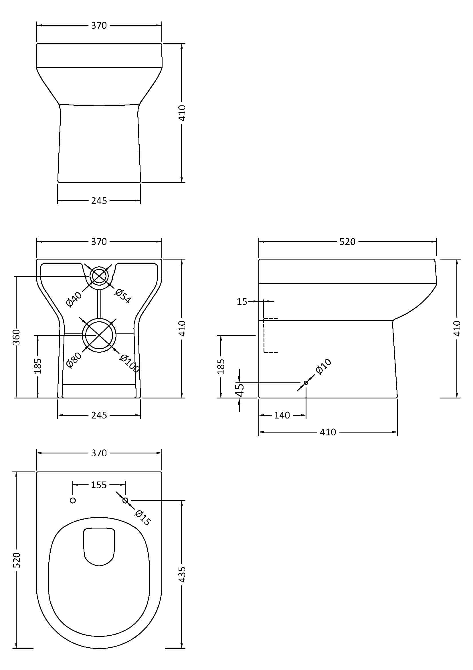 Modern bathroom toilet design with detailed technical measurements and installation specifications for optimal bathroom renovation.