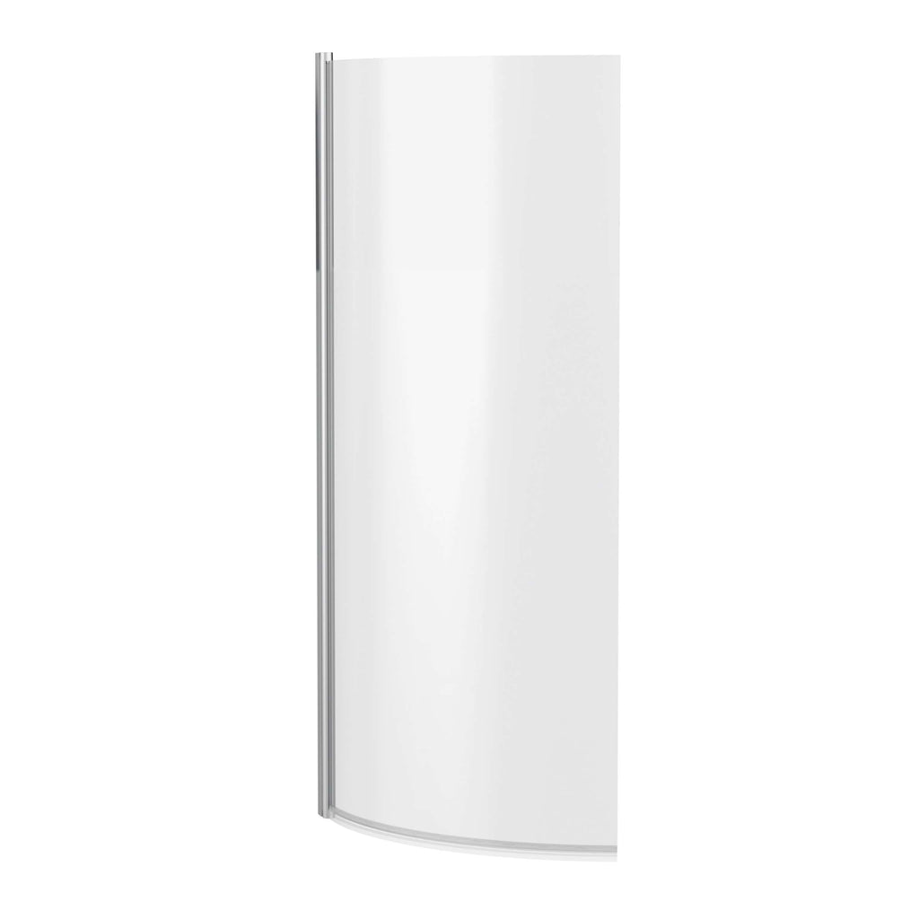 Sleek white curved shower screen for modern bathroom design, providing water containment and style. Suitable for shower enclosures, enhancing bathroom functionality and aesthetics.