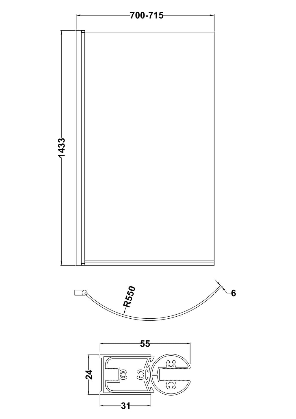 Sleek shower screen with adjustable width and chrome finish, perfect for modern bathrooms. Durable aluminium frame with radius design, easy to install and maintain.