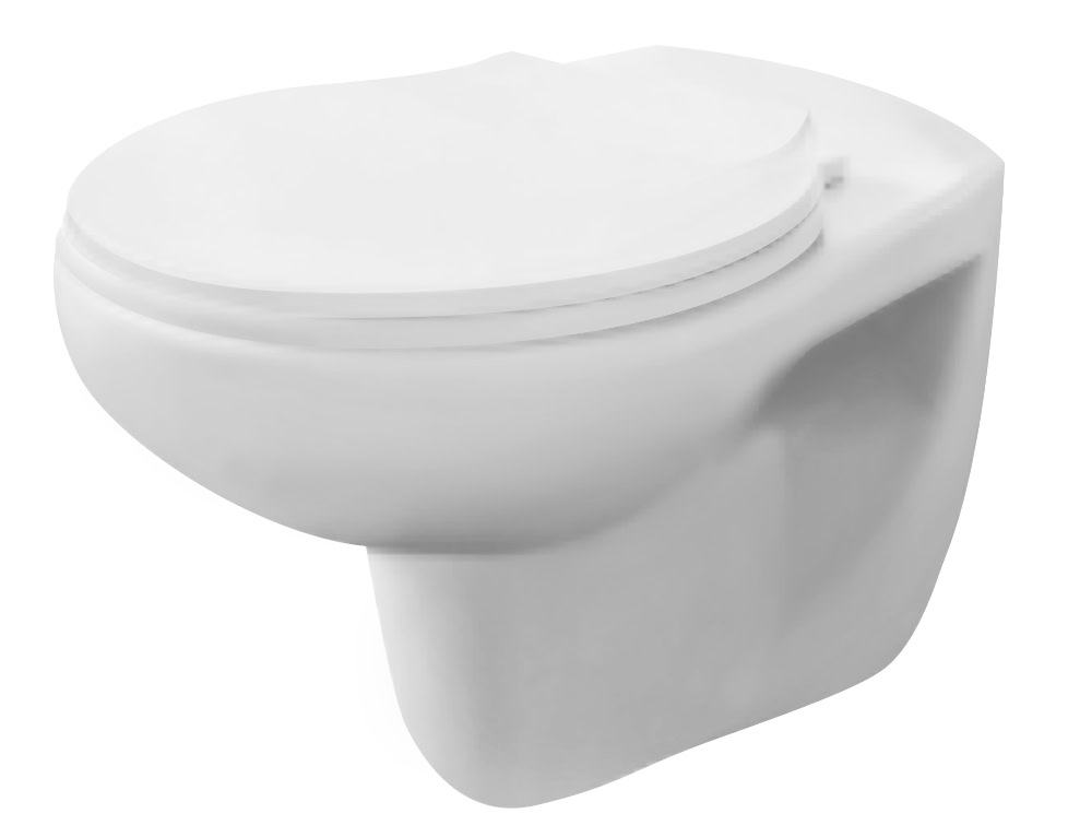 Sleek modern white wall-mounted toilet with smooth curves, ideal for contemporary bathroom designs.