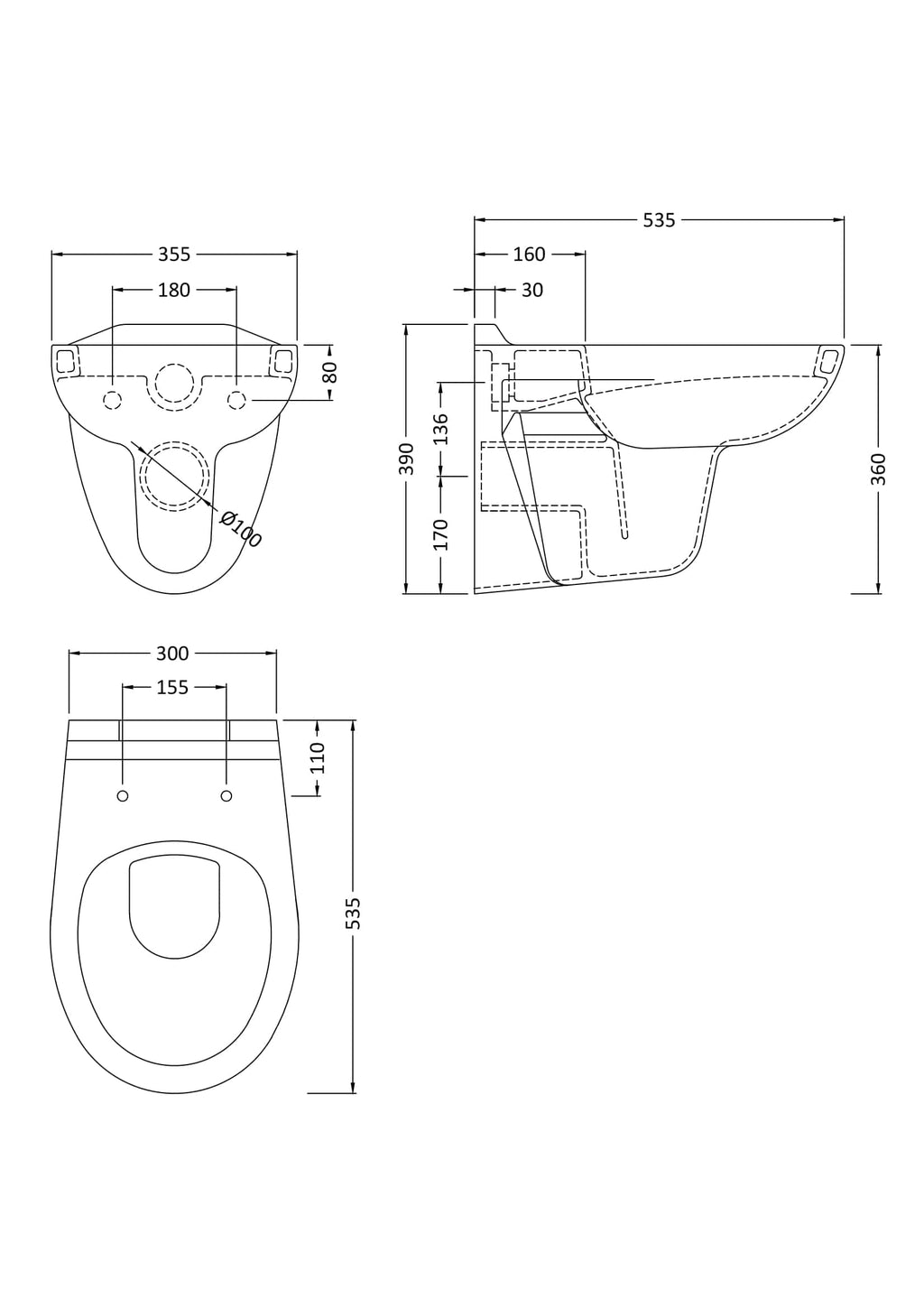 High-quality bathroom porcelain toilet with detailed technical dimensions and design, ideal for modern bathroom renovation projects. Suitable for residential or commercial bathrooms.