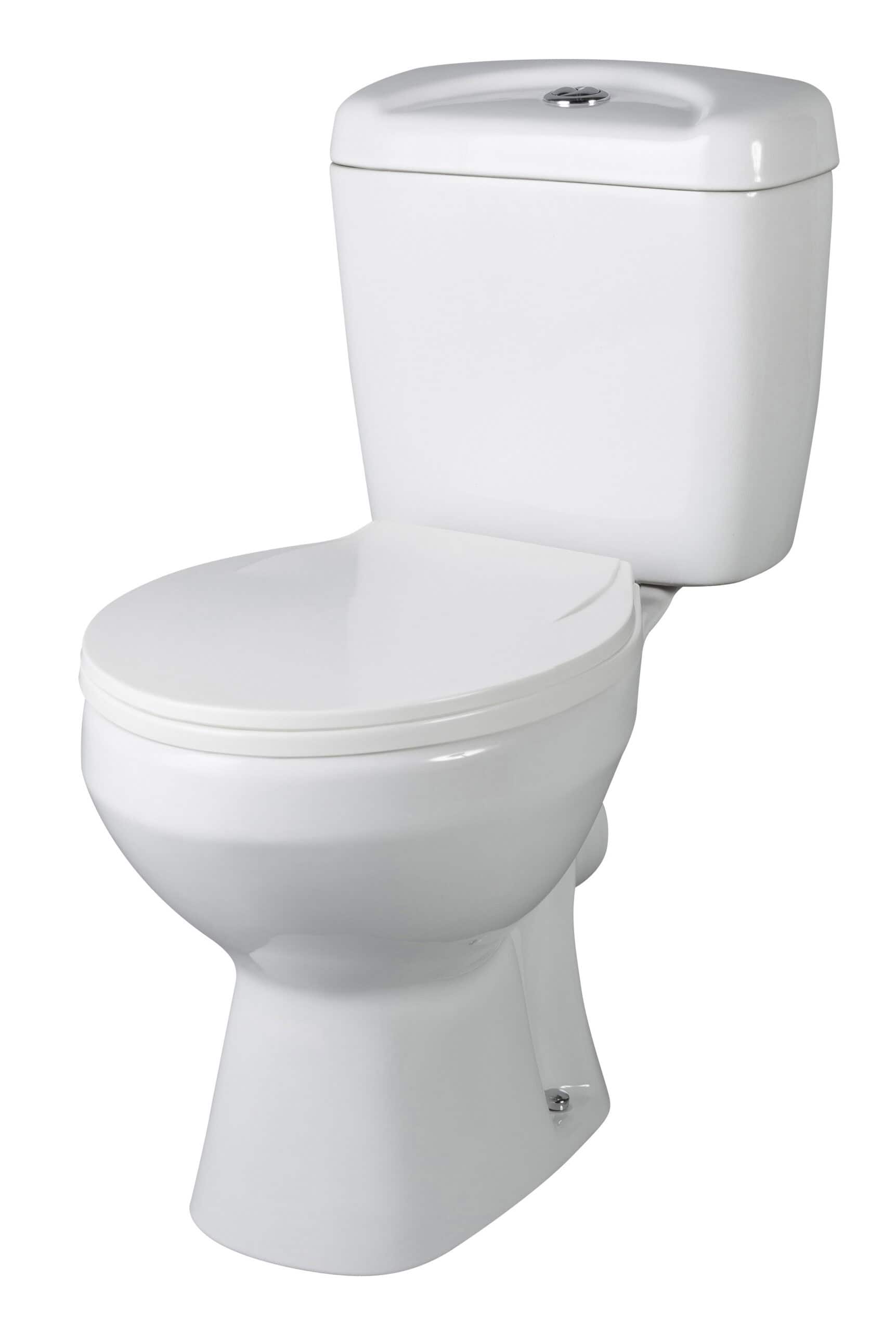 Sleek white toilet with modern design, ideal for contemporary bathrooms, featuring easy-to-clean ceramic surface. Perfect for bathroom renovation or upgrade projects.