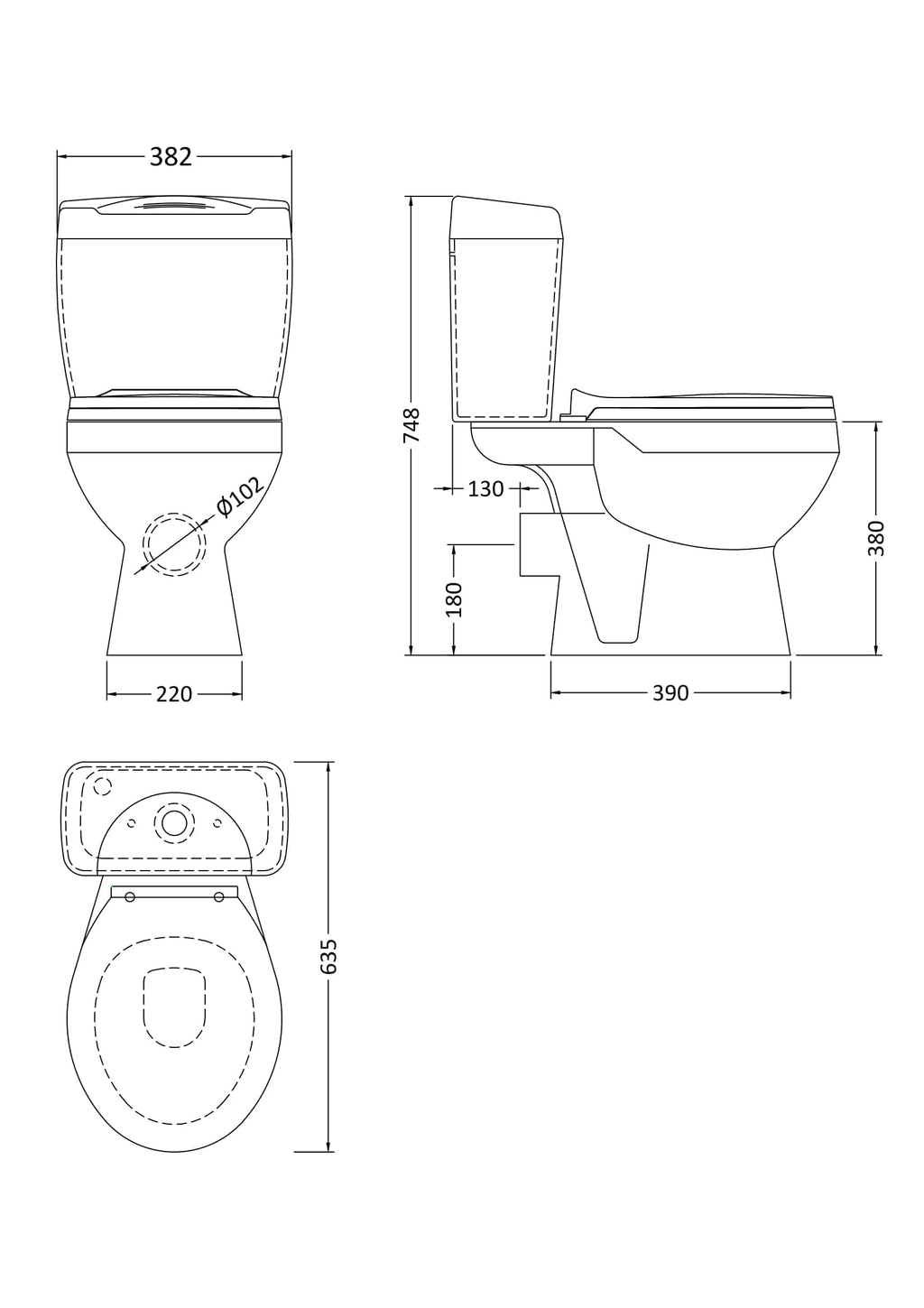 Sleek modern toilet design with detailed dimensions, ideal for contemporary bathroom renovations and installations.