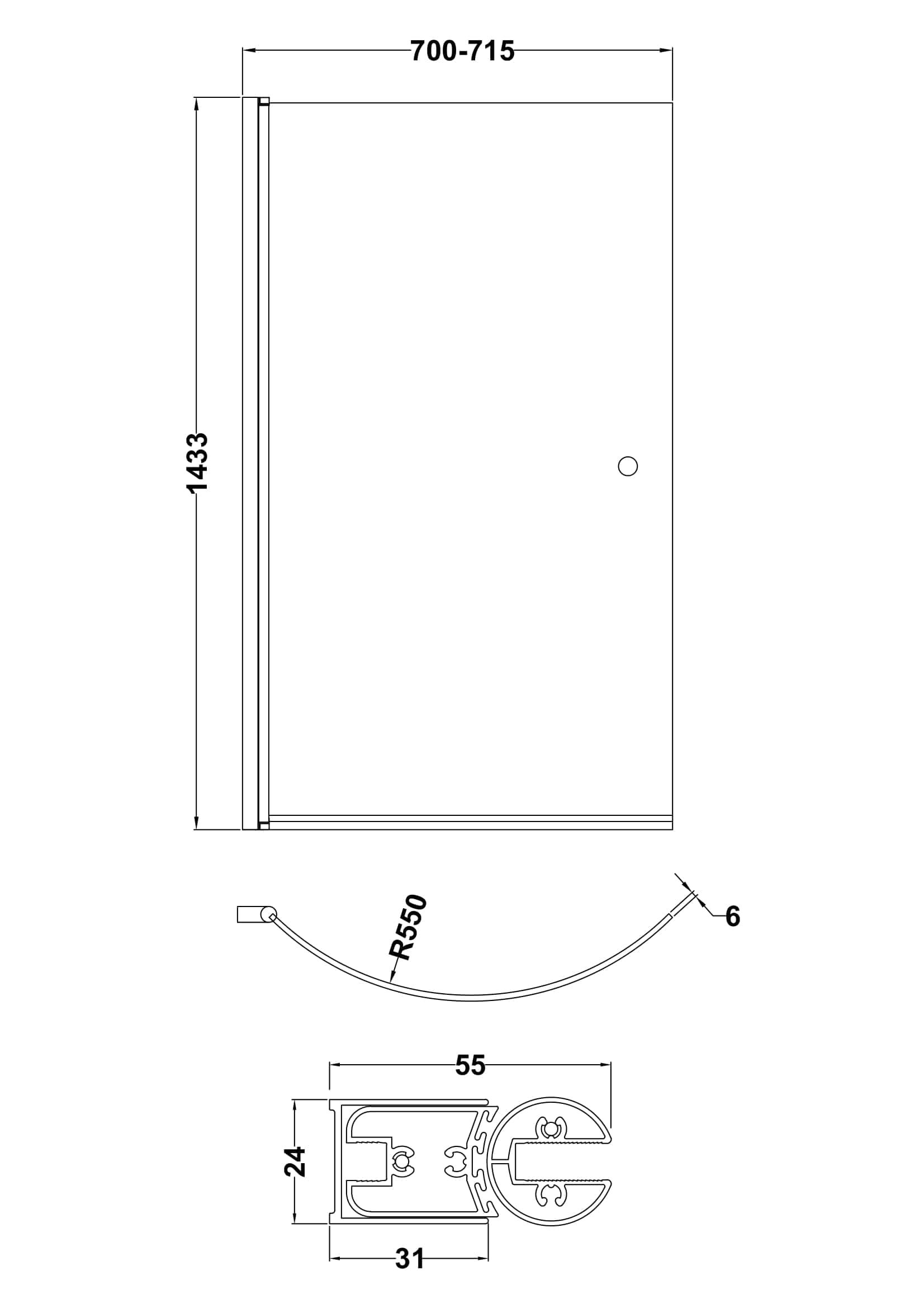 Aluminium shower enclosure with ergonomic handle and secure sealing, designed for modern bathrooms, easy to install and durable for long-lasting use.