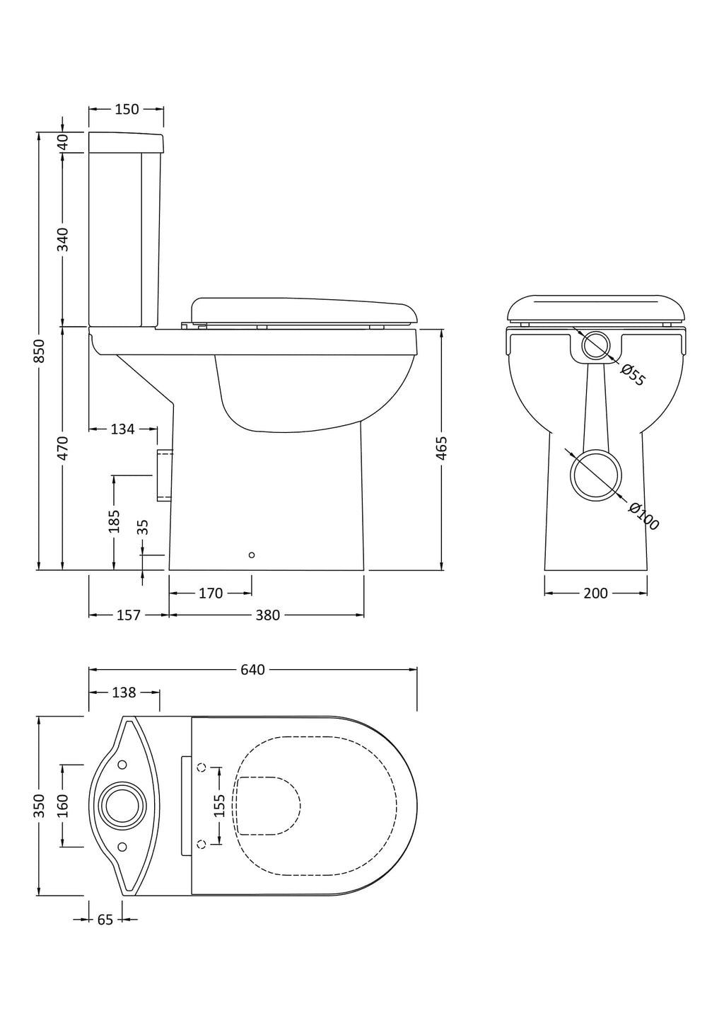Elegant modern bathroom toilet design with detailed technical measurements for installation and renovation projects. Suitable for contemporary bathroom renovation and stylish toilet solutions.
