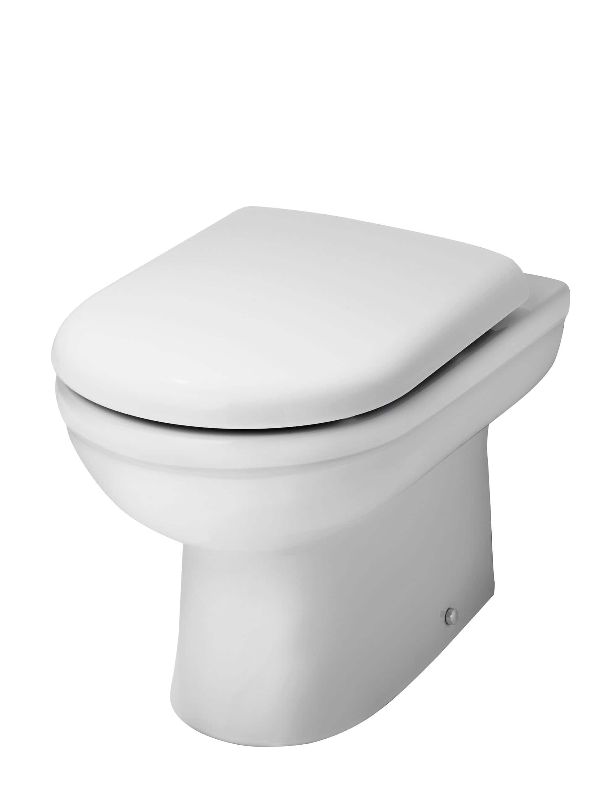 High-efficiency white ceramic toilet with modern design, soft close seat and comfortable flush system for stylish bathroom upgrades.