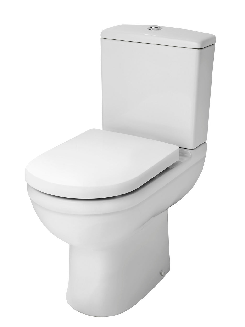 Sleek white close-coupled toilet with dual flush system, ideal for modern bathrooms and water-efficient homes.