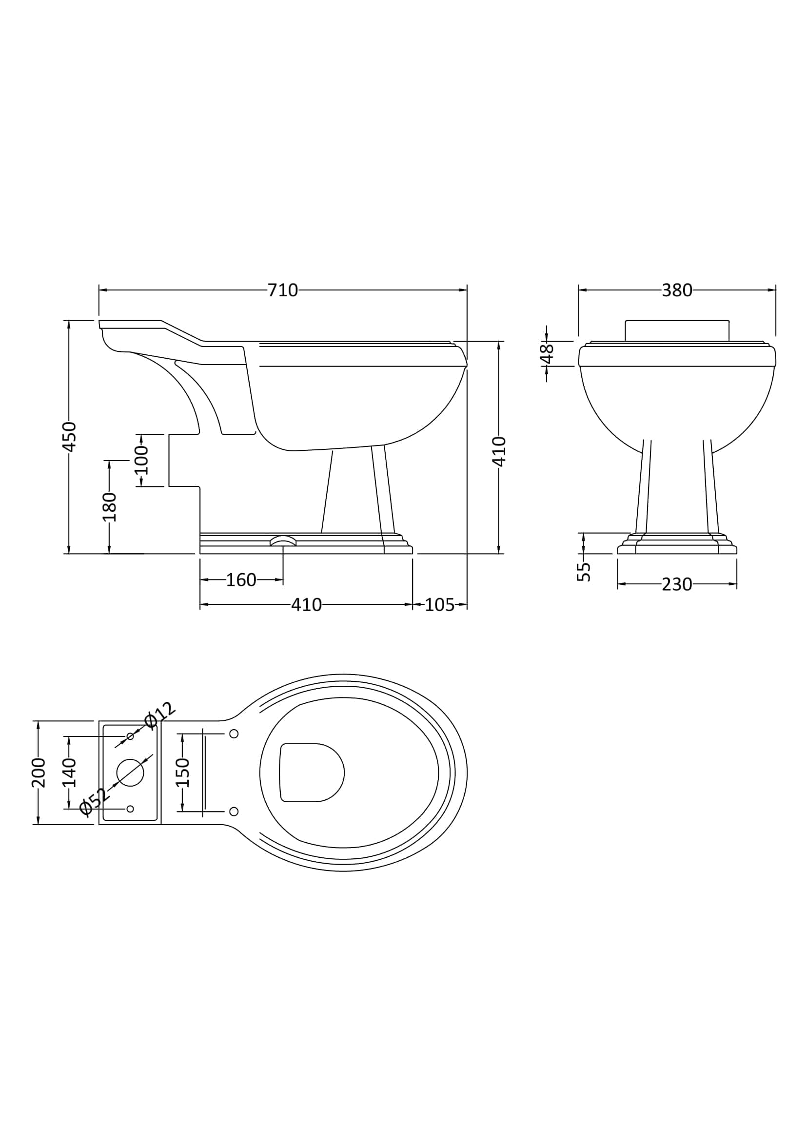 Elegant white toilet with detailed technical drawing, including measurements for bathroom renovation or plumbing installation, showcasing sleek design and functionality for modern bathrooms.