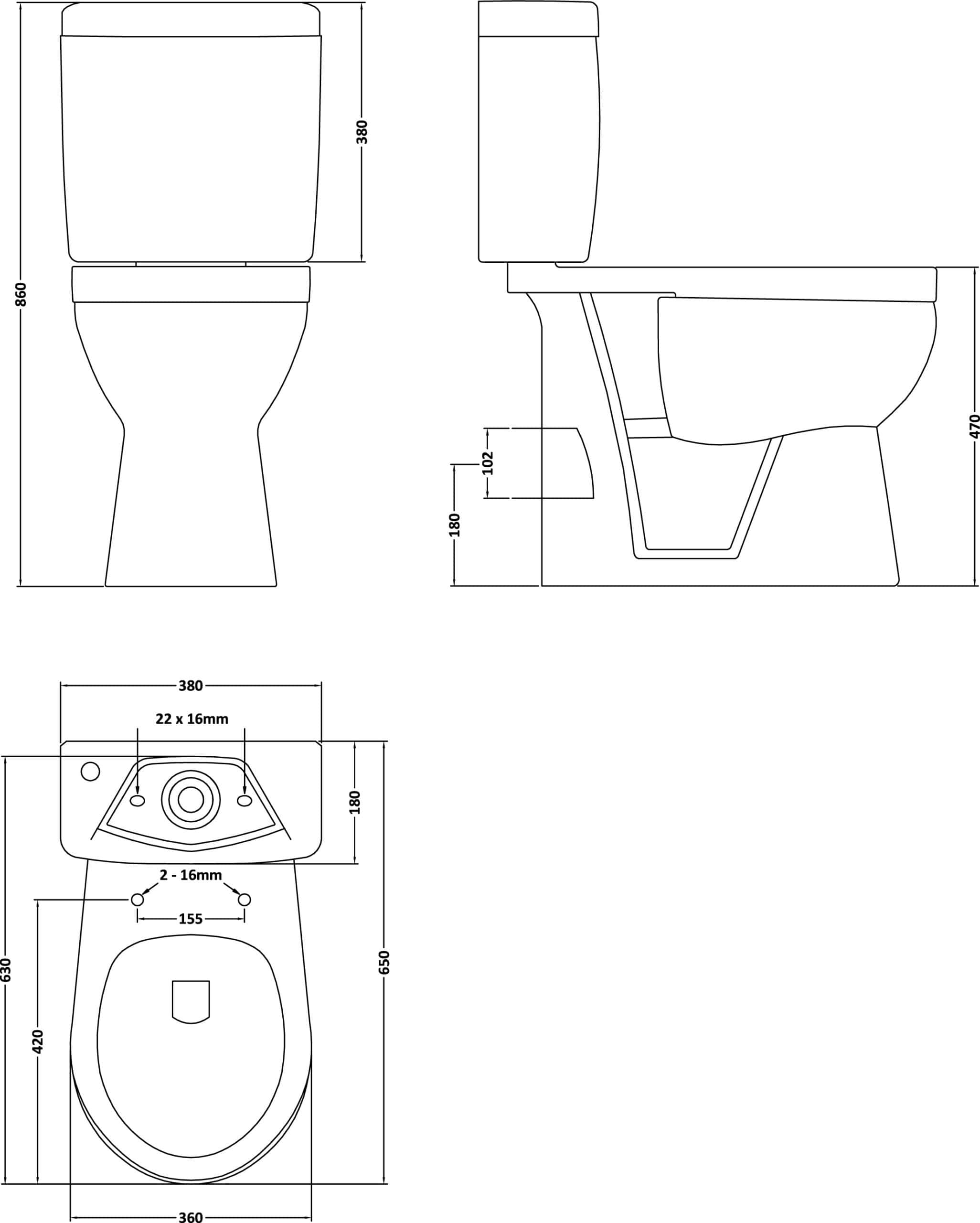 Sleek modern toilet design with detailed technical drawings, ideal for contemporary bathrooms. Features precise measurements for installation, showcasing style and functionality in bathroom fixtures.