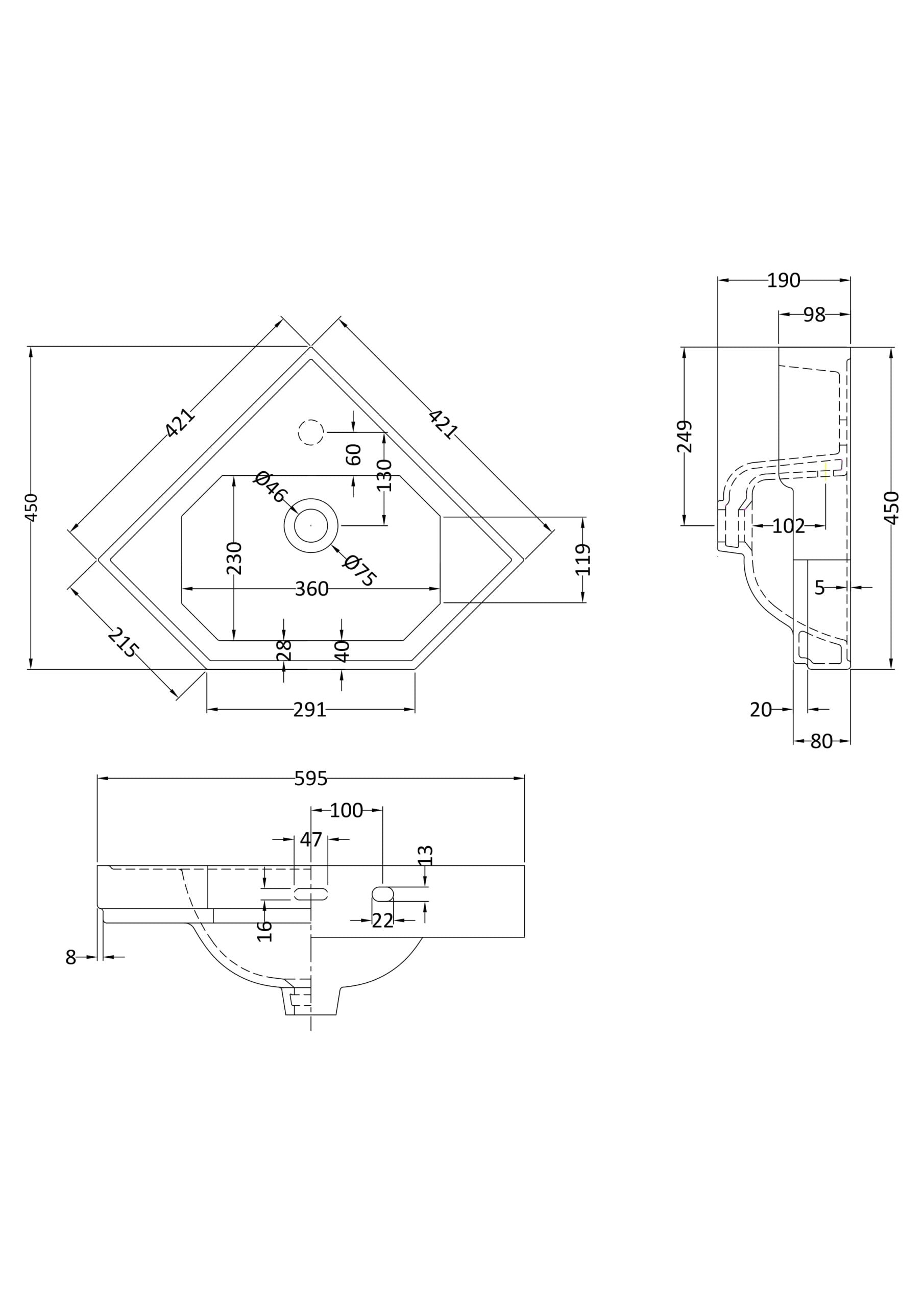 High-quality bathroom sink technical drawing with detailed dimensions for Bubly Bathrooms, ideal for bathroom renovation projects and plumbing installations.