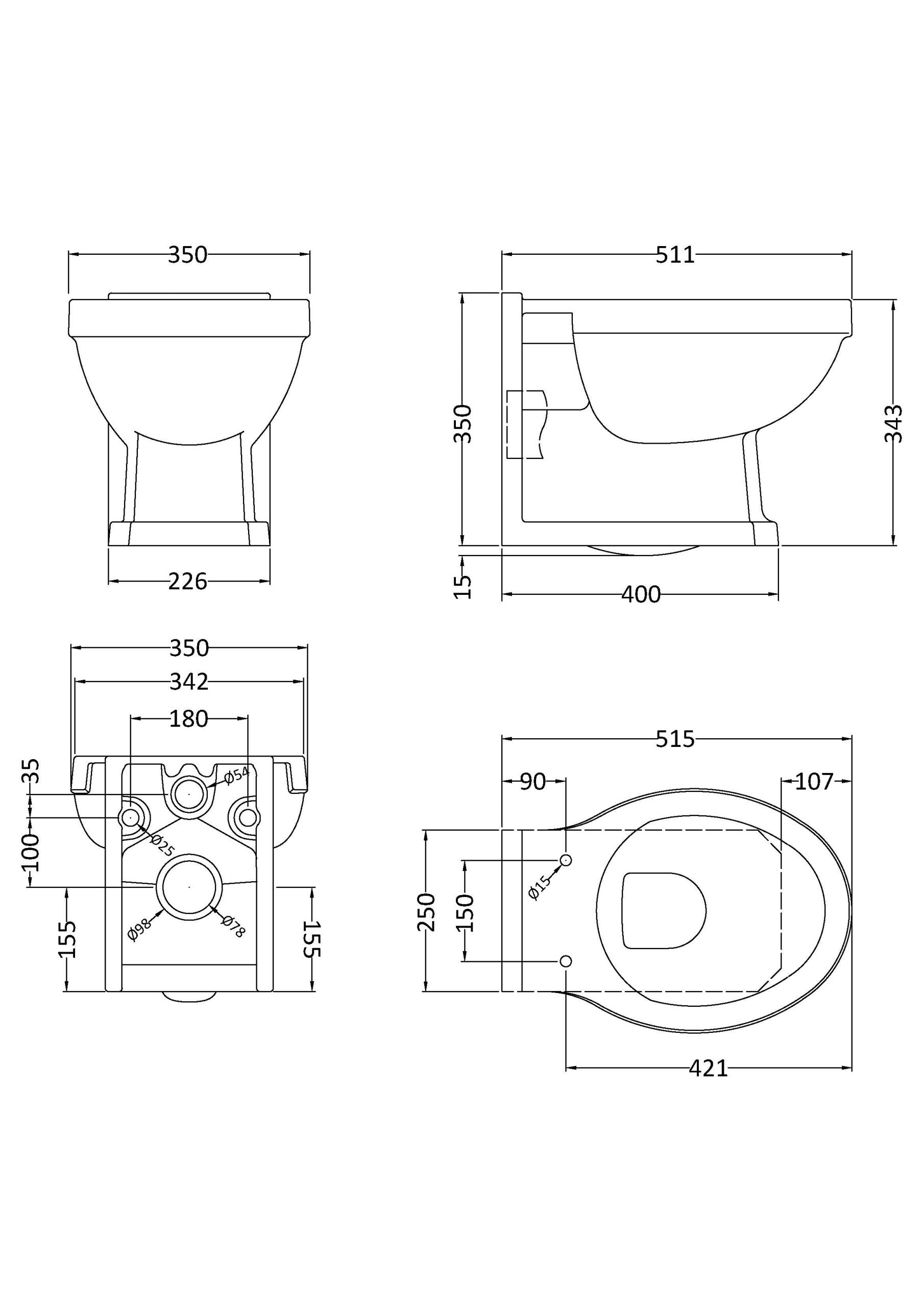 Precision bathroom toilet technical drawing with measurements for Bubly Bathrooms. Durable ceramic design, ideal for modern bathroom installations and renovations.
