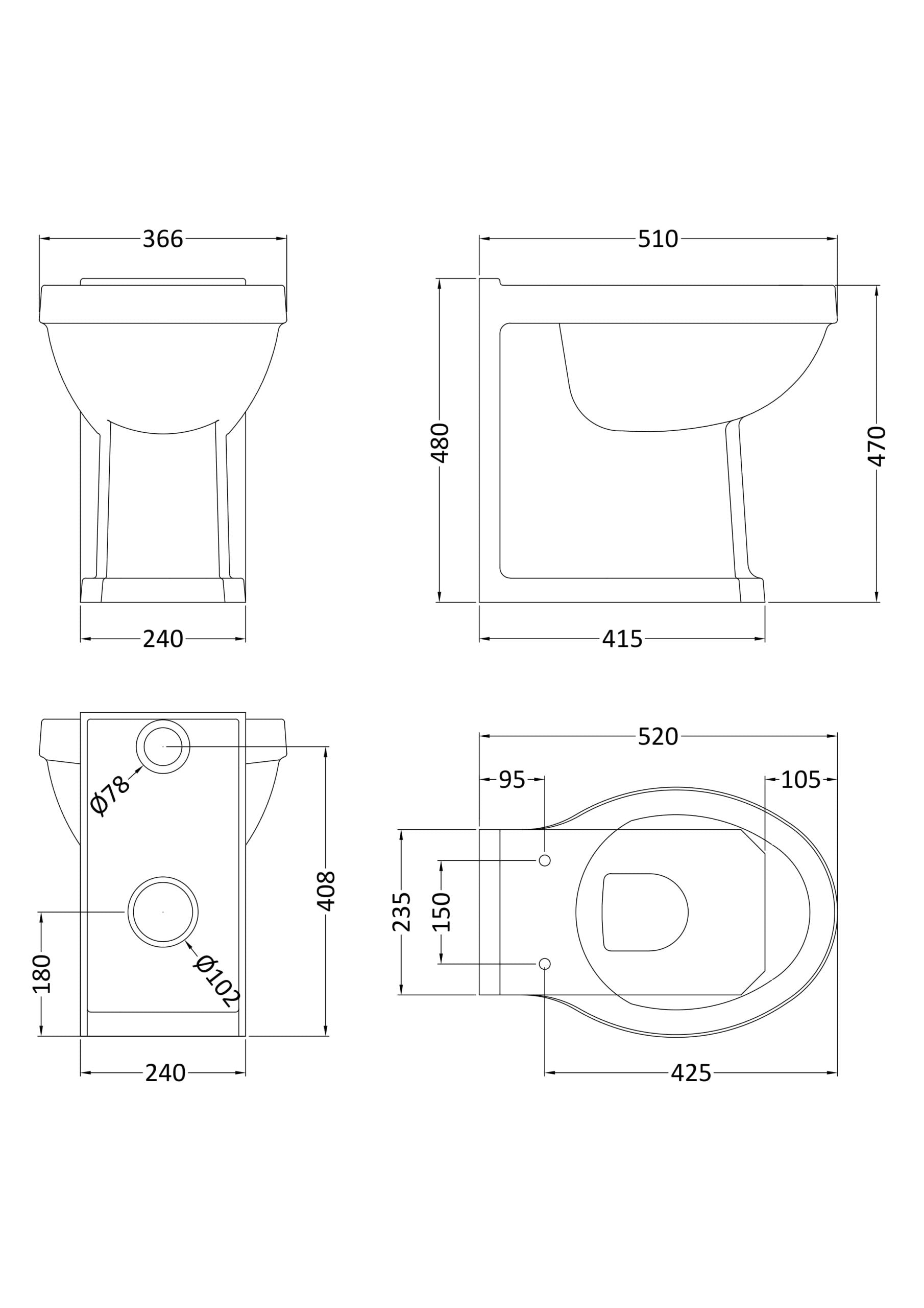 Sleek modern bathroom toilet with detailed technical drawing, dimensions included, ideal for bathroom renovation and design projects.