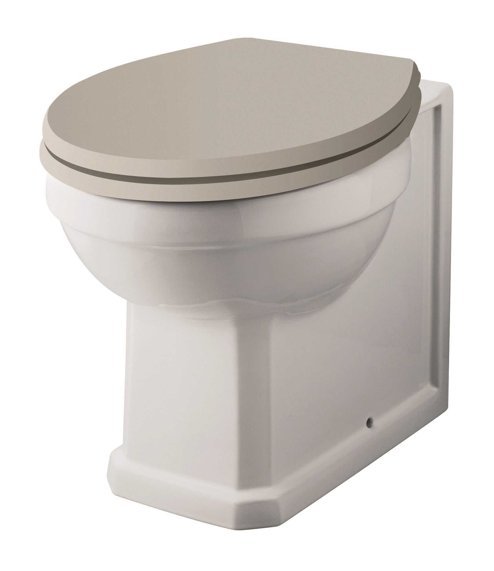 Modern accessible wall-mounted toilet with beige soft-close lid, ideal for bathroom renovations and space-saving bathroom design.