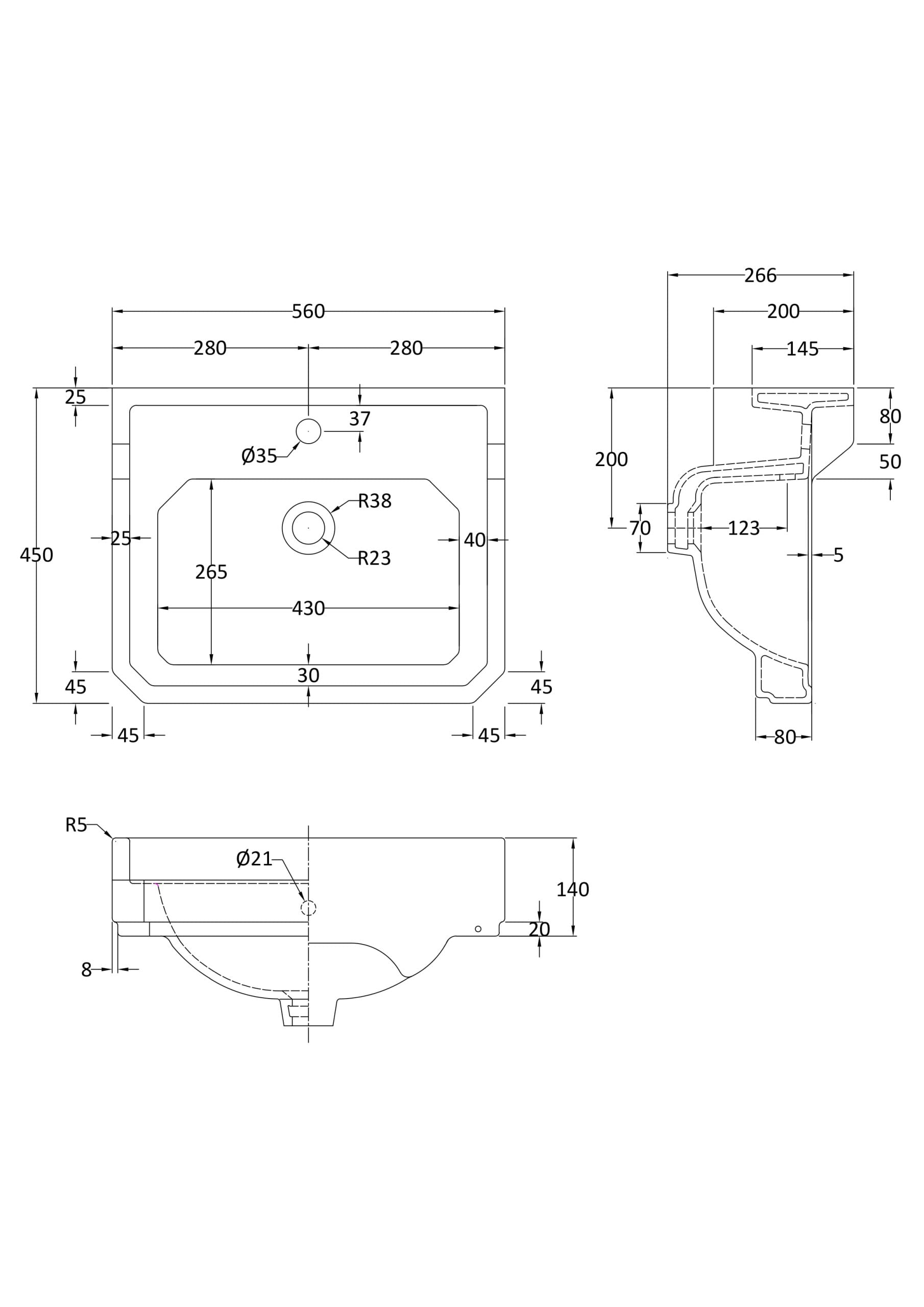 High-quality bathroom sink technical drawing with precise measurements and installation details for Bubly Bathrooms. Ideal for bathroom design professionals seeking detailed product specifications.