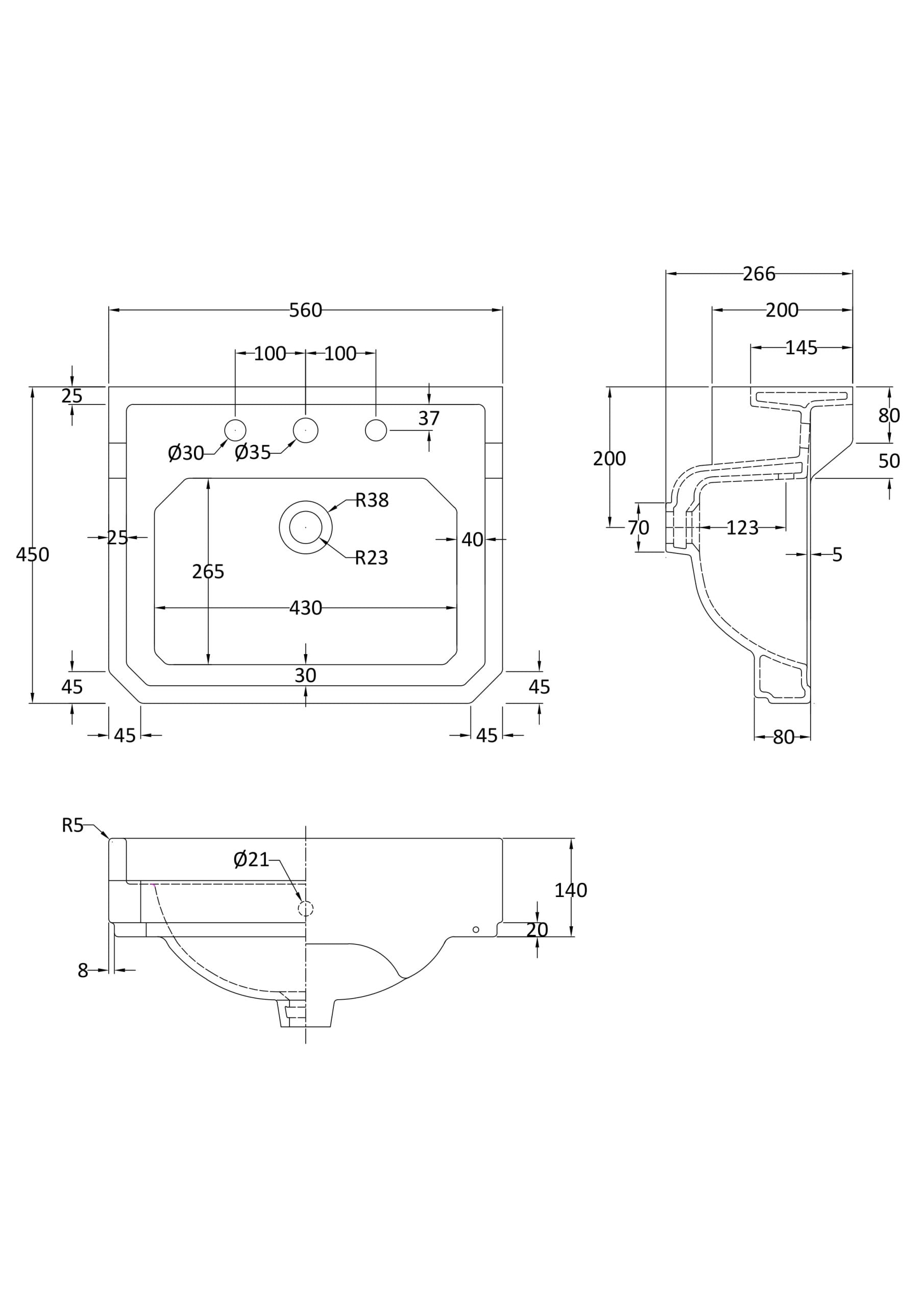 High-quality technical schematic of Bubly Bathroom sink with detailed measurements, perfect for bathroom renovation planning and plumbing installation.