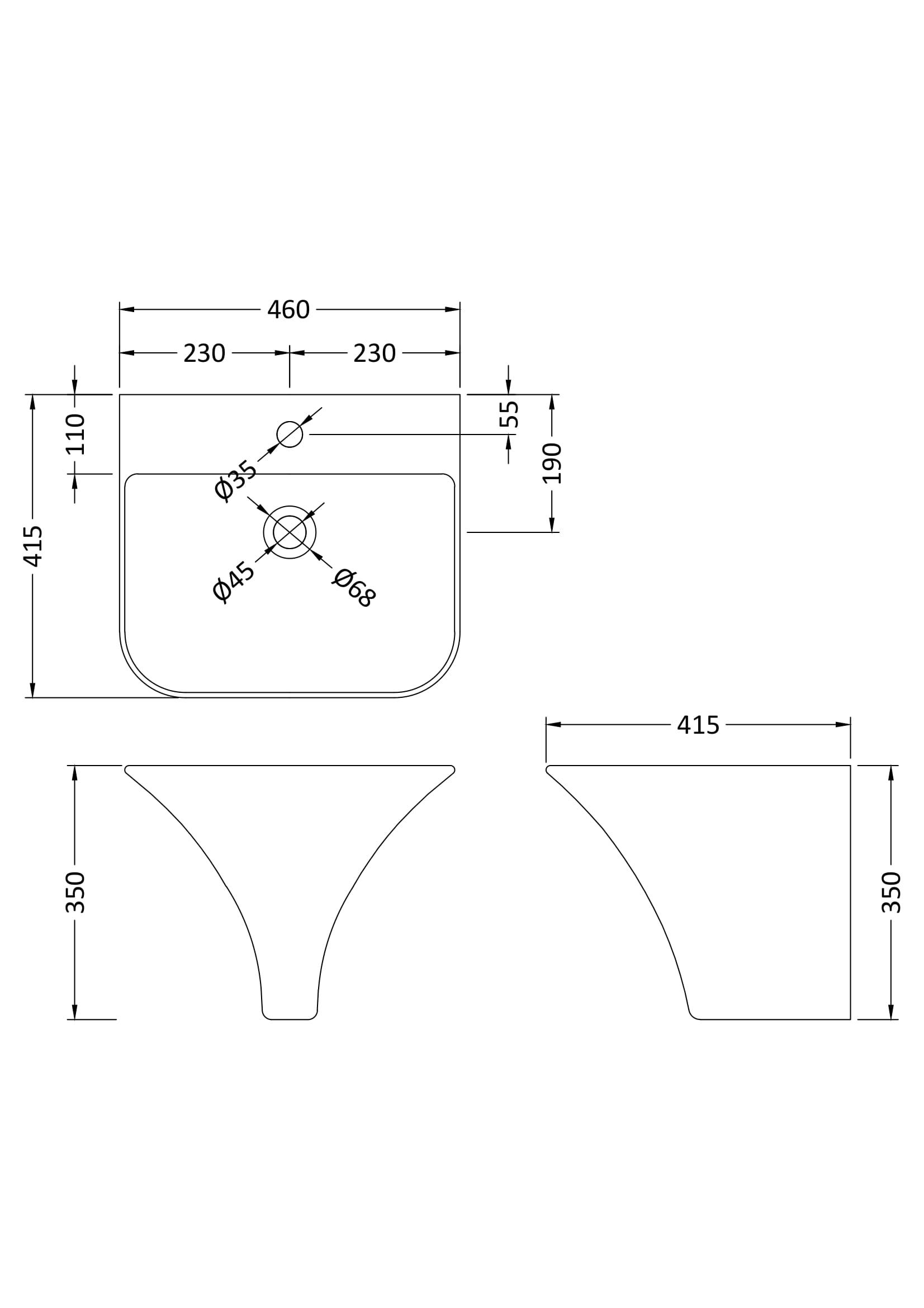 Sleek modern bathroom sink with detailed technical drawing, dimensions, and plumbing specifications for perfect installation and high-quality bathroom renovation.