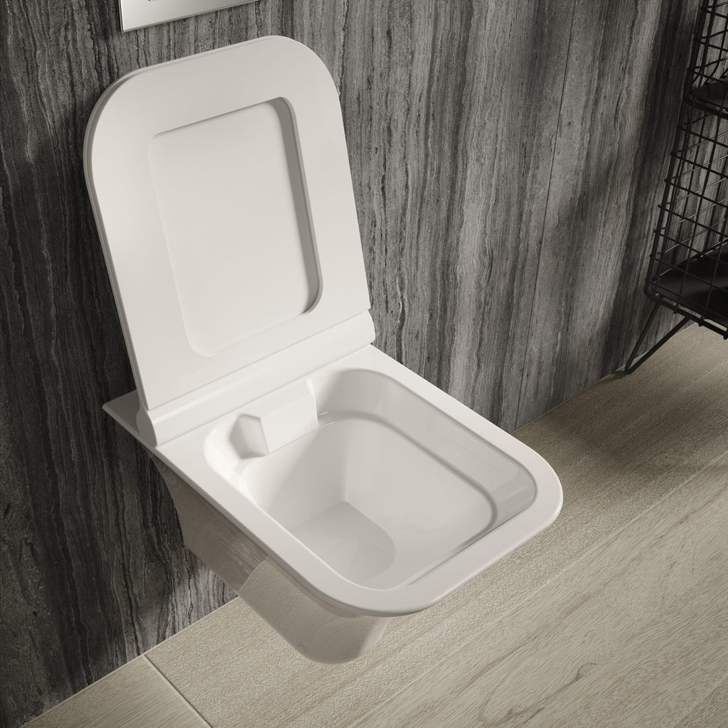 Modern white wall-mounted toilet with sleek design, comfortable seat, and easy-to-clean surface, ideal for contemporary bathrooms and spaces requiring efficient hygiene solutions.