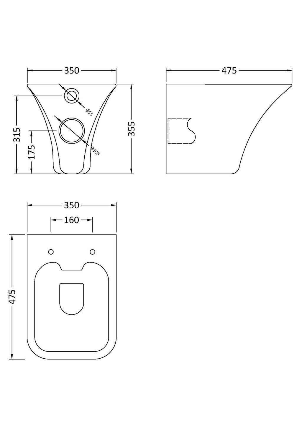 Contemporary bathroom bidet with precise technical dimensions, ideal for modern bathroom designs, featuring ergonomic curves and space-efficient layout for optimal hygiene.