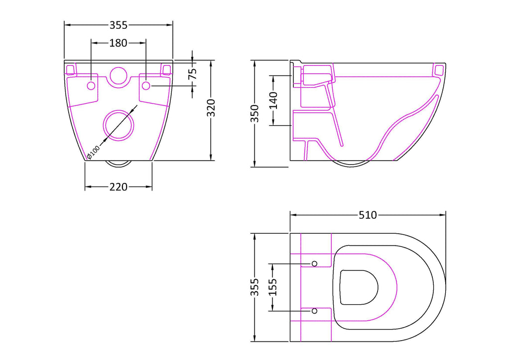 Sleek modern bathroom ceramic toilet with precise technical design and dimensions, ideal for contemporary bathroom renovations and plumbing installations.