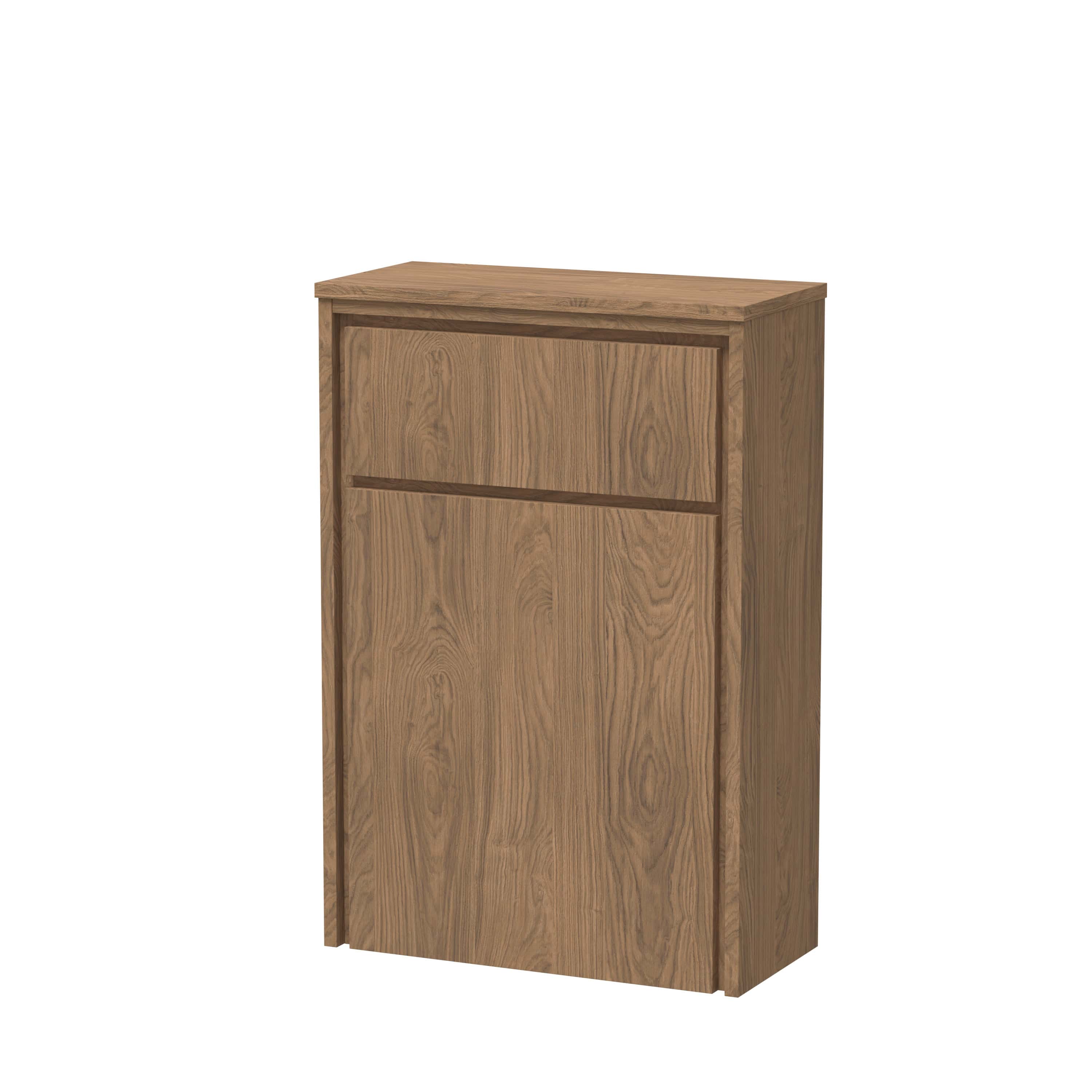 Wooden bathroom storage cabinet with a natural oak finish and sleek design. Ideal for organising toiletries and bathroom essentials in a stylish, modern bathroom space.