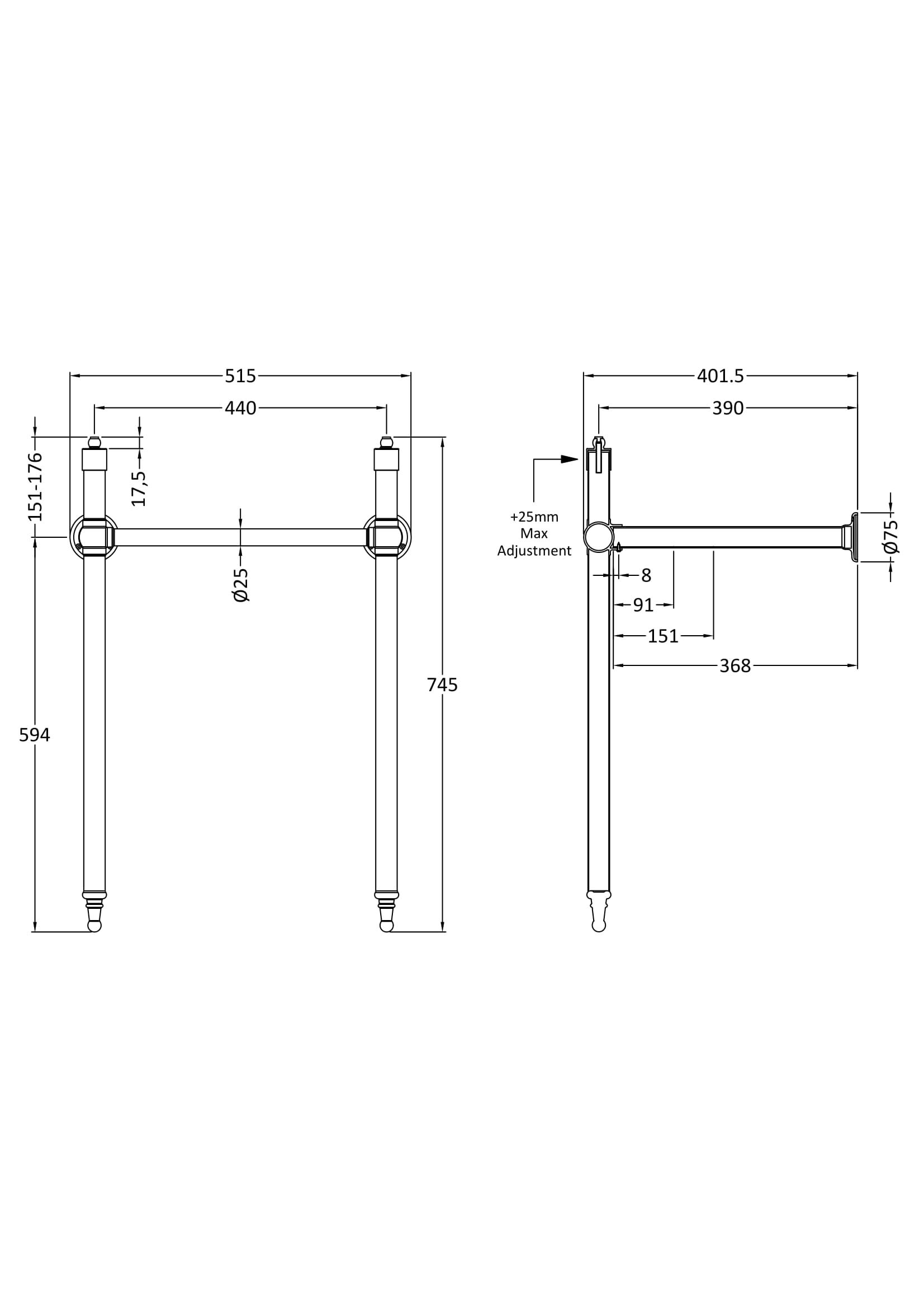 High-quality bathroom grab rails with detailed technical specifications, ideal for safe and accessible bathroom design, ensuring durability and safety in modern bathrooms.