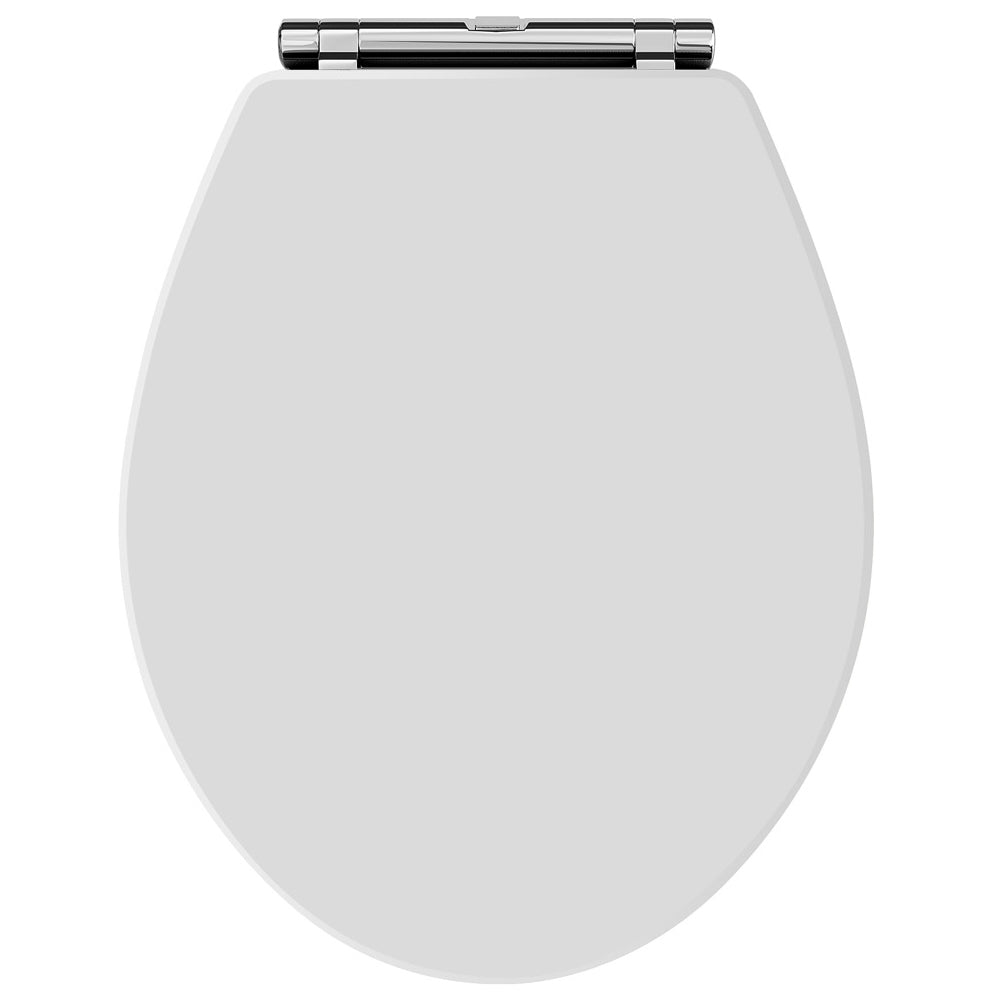 Slim modern toilet seat with soft-close hinge for bathrooms, offering comfort and durability. Ideal for enhancing bathroom functionality and style. Perfect for contemporary bathroom designs.