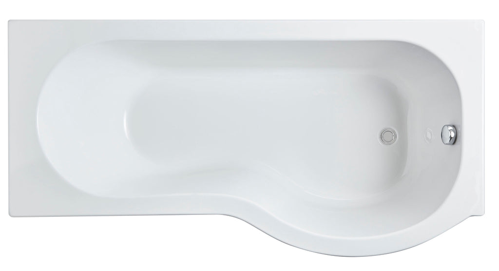 Sleek white rectangular bathtub with curved interior for comfortable bathing, featuring chrome drain and overflow fittings, perfect for modern bathroom designs.