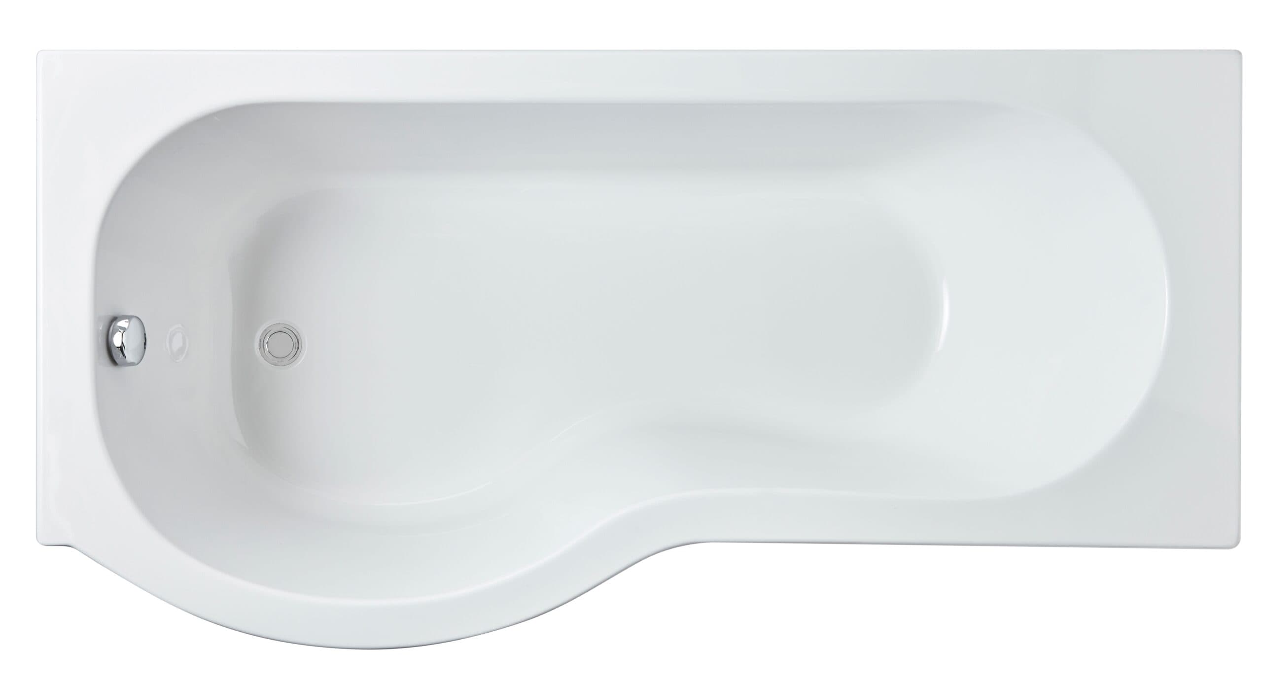 Shower bath with integrated design, white finish and smooth curves, ideal for contemporary bathroom interiors, from Bubly Bathrooms UK.