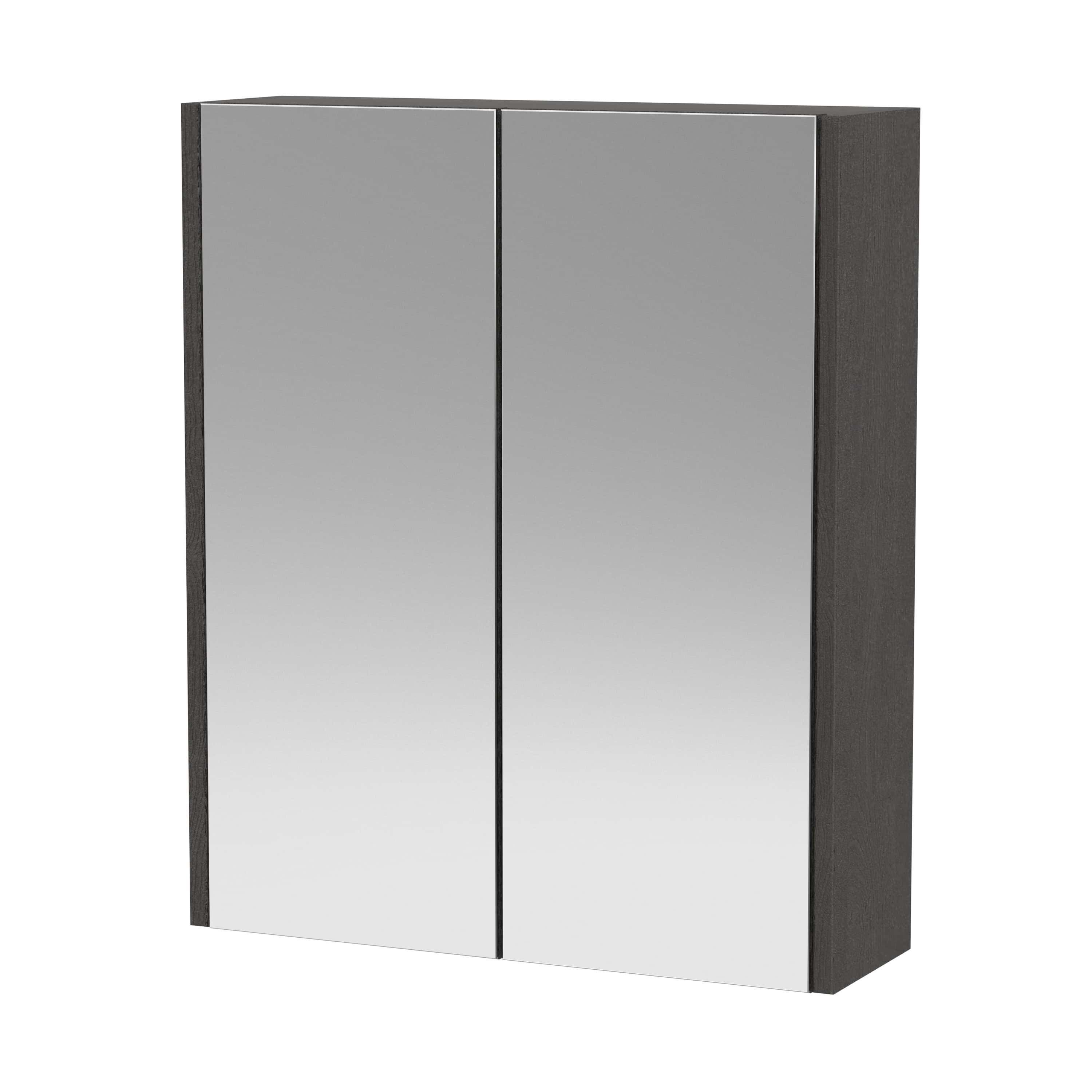 Stylish mirrored bathroom cabinet with dark wood frame, perfect for modern bathroom storage and organisation solutions. Ideal for adding contemporary design and functionality.