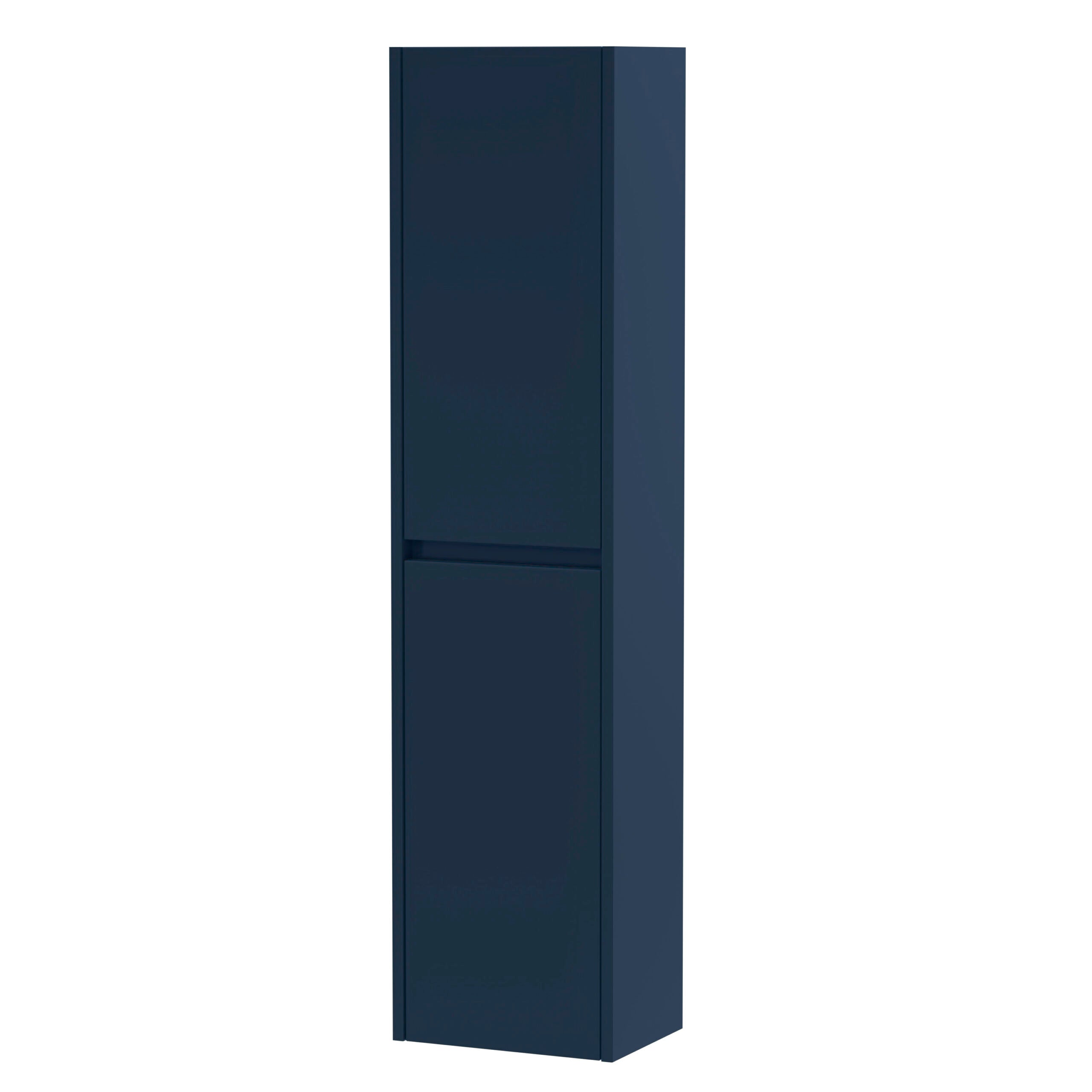 Slim blue bathroom storage cabinet with modern design, ideal for organising bathroom essentials in contemporary ensuite and guest bathrooms. Perfect for any modern bathroom space.