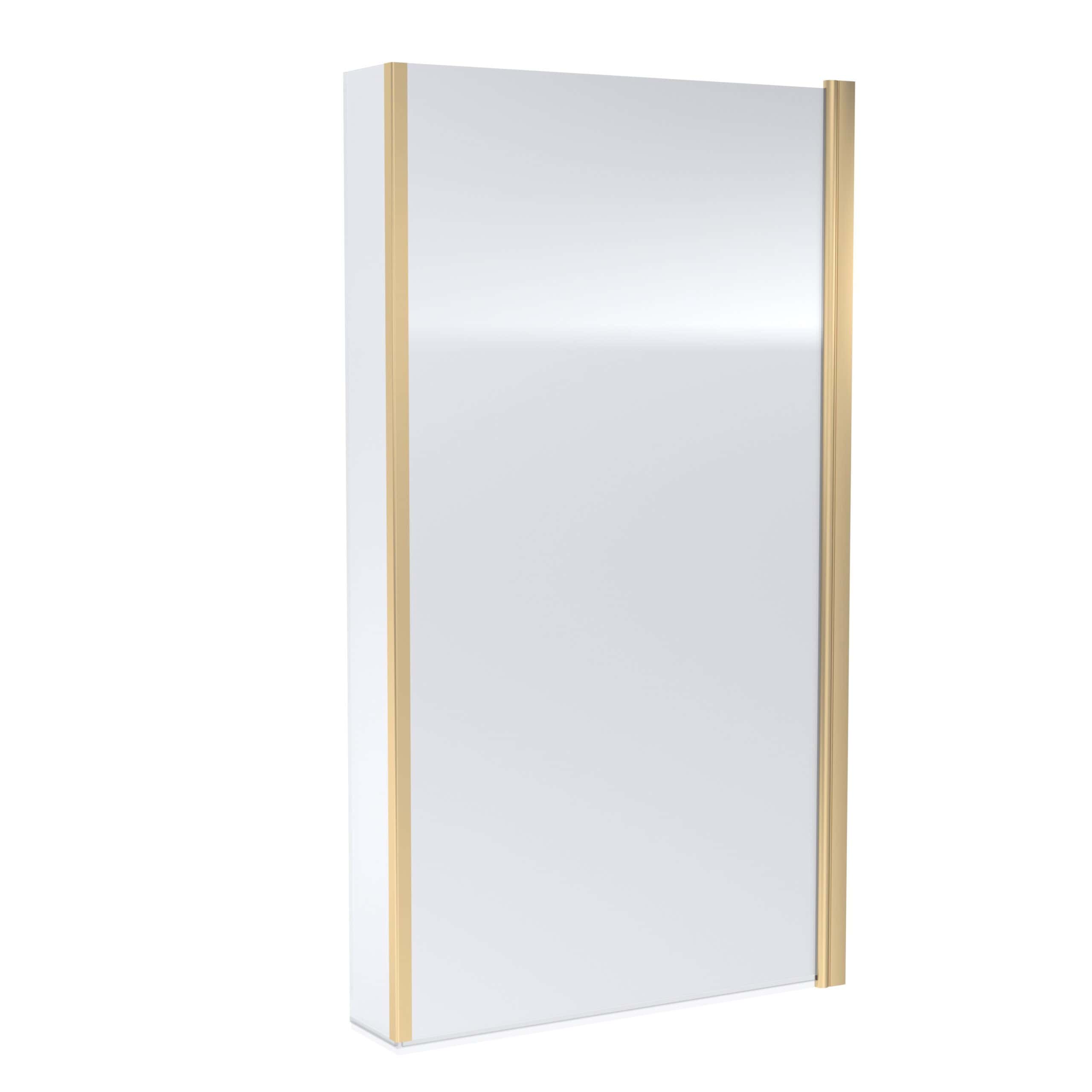Shower screen with brass accents for modern bathroom decor, part of Bubly Bathrooms collection. Stylish and functional addition for creating a sleek, contemporary shower space.