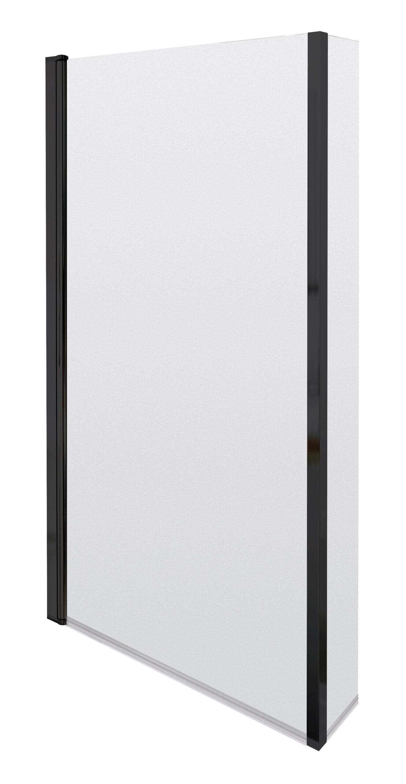 Shower enclosure with white frosted glass and black frame, ideal for modern bathrooms, providing a stylish and functional shower solution. Perfect for space-saving bathroom designs.