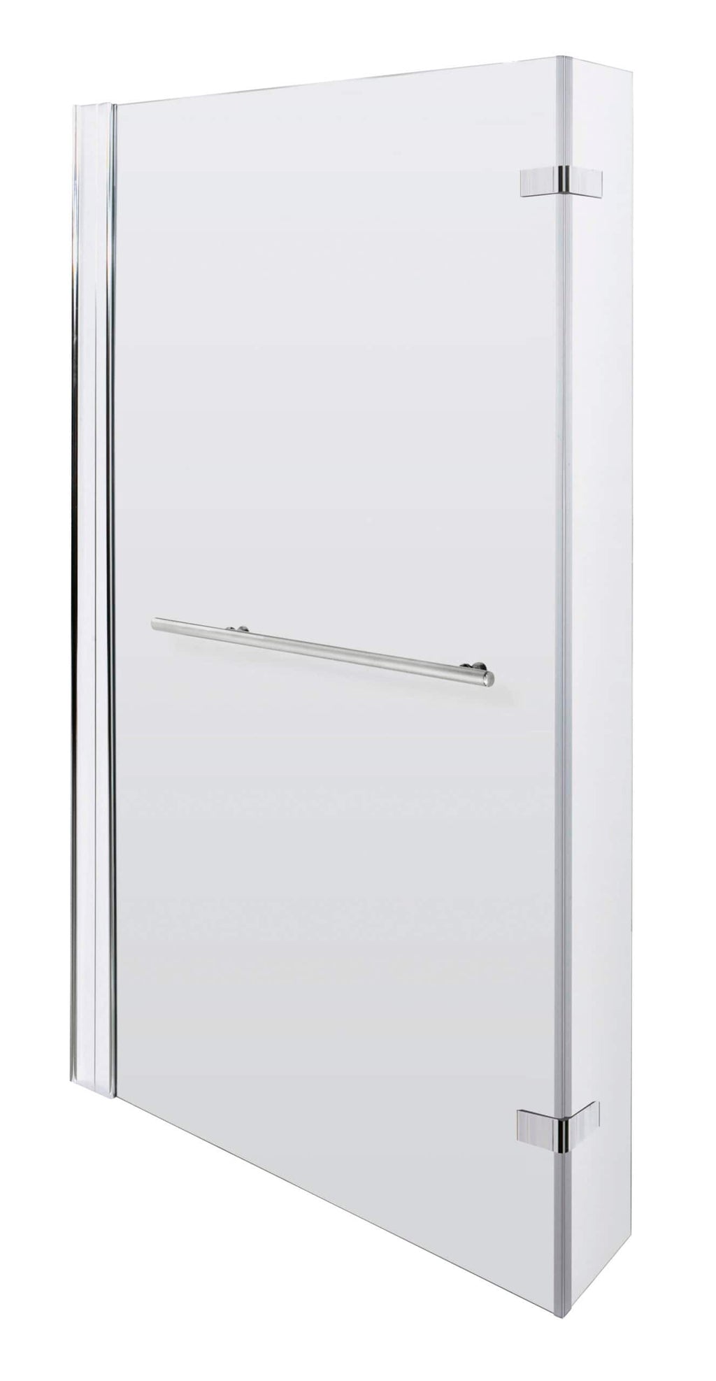 Shower enclosure with clear glass, aluminium frame, and safety handle, ideal for modern bathrooms. Stylish and durable shower screen by Bubly Bathrooms for a sleek bathroom upgrade.