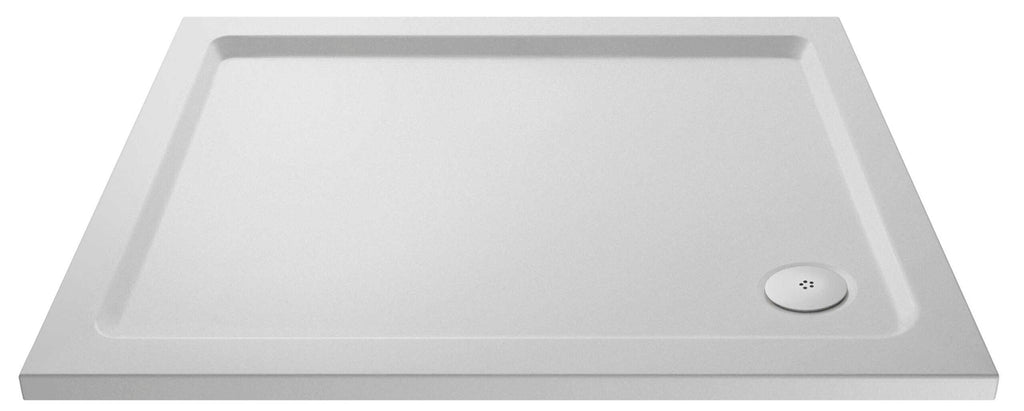 Sleek white bathroom shower tray with modern design and drain system for an enhanced shower experience. Perfect for contemporary bathroom renovation and plumbing projects.