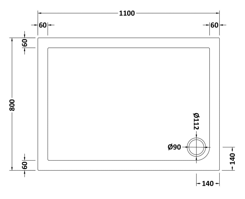 Elegant rectangular bathroom shower tray with precise dimensions for modern bathroom design and installation. Perfect for a stylish and functional bathroom upgrade.