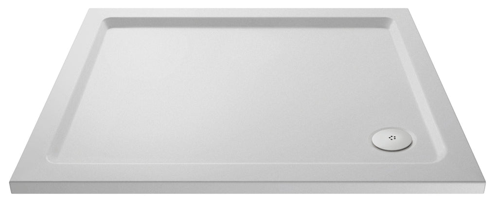 Sleek white shower tray with integrated drainage, ideal for modern bathrooms and easy cleaning.